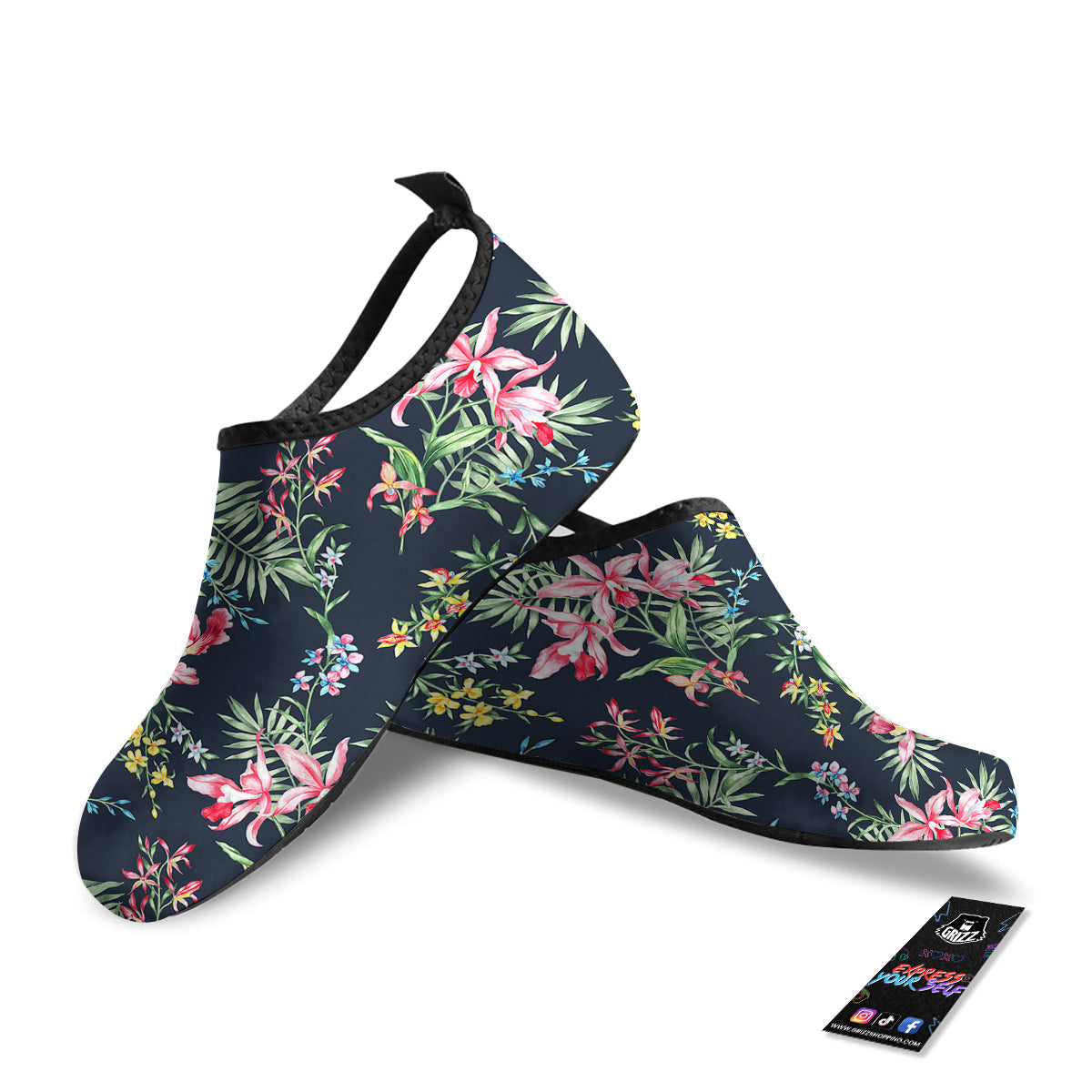 Flower Orchid Watercolor Print Pattern Water Shoes-grizzshop