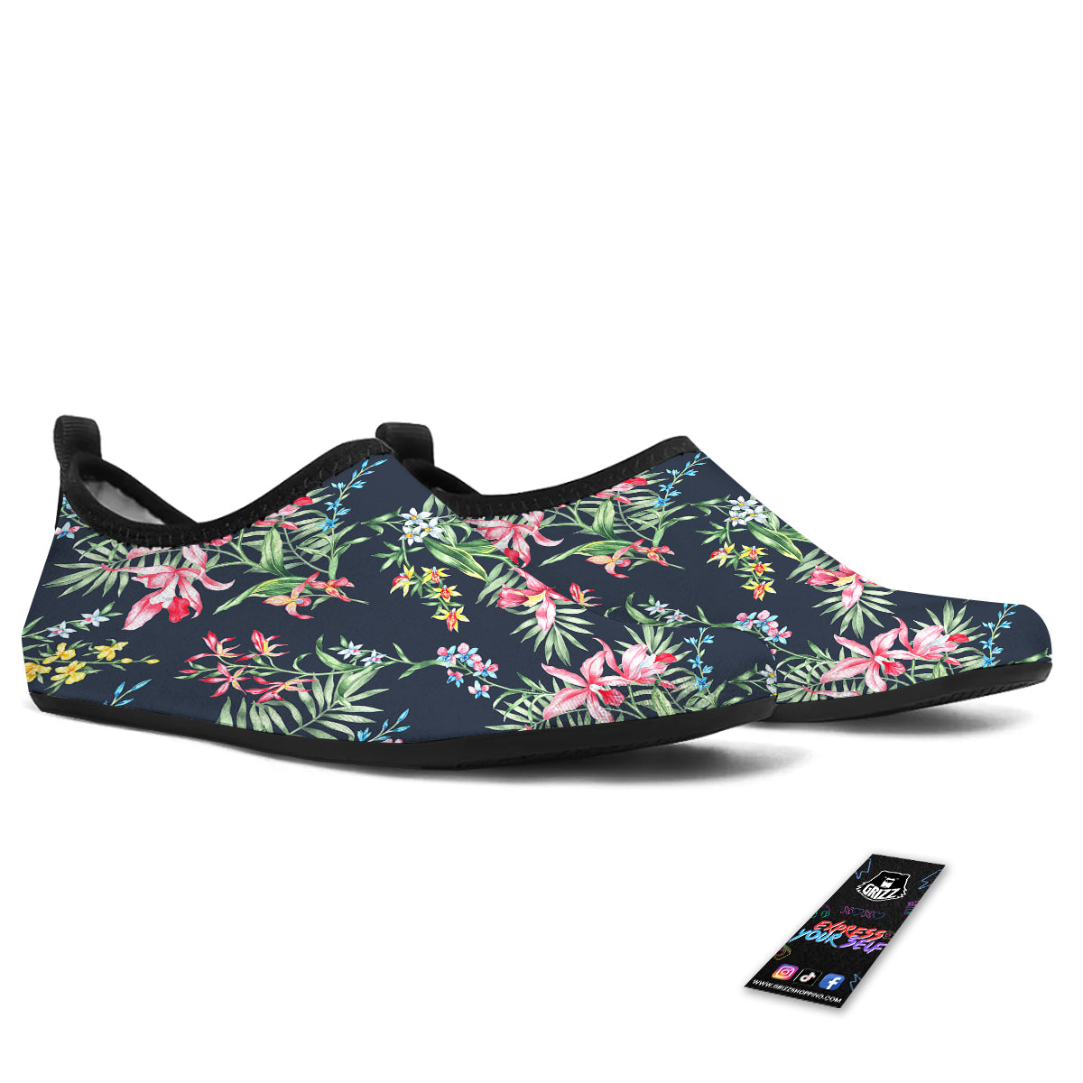 Flower Orchid Watercolor Print Pattern Water Shoes-grizzshop