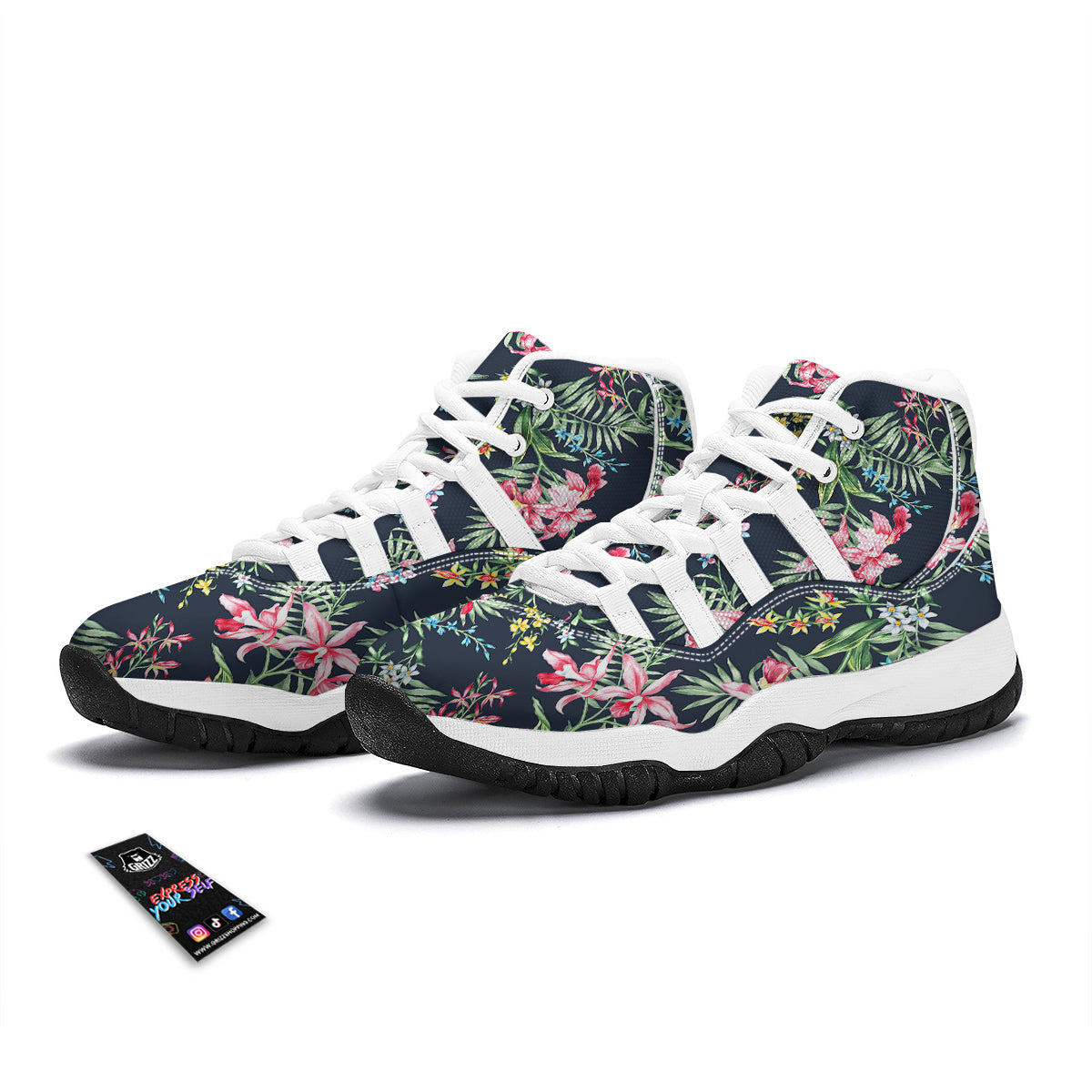 Flower Orchid Watercolor Print Pattern White Bball Shoes-grizzshop