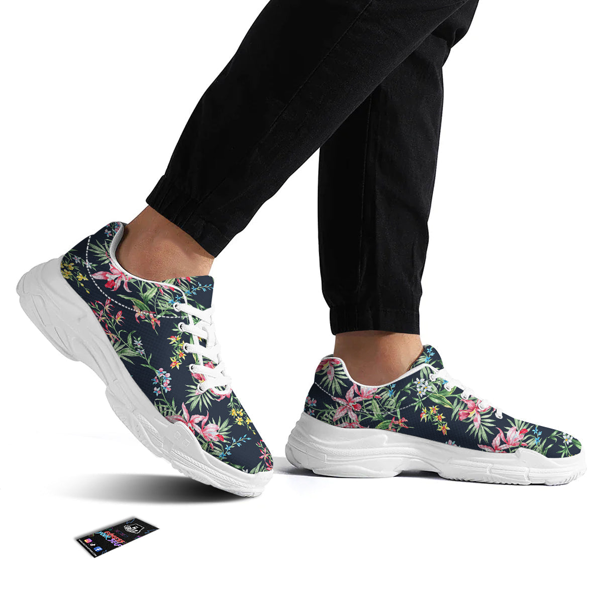 Flower Orchid Watercolor Print Pattern White Chunky Shoes-grizzshop