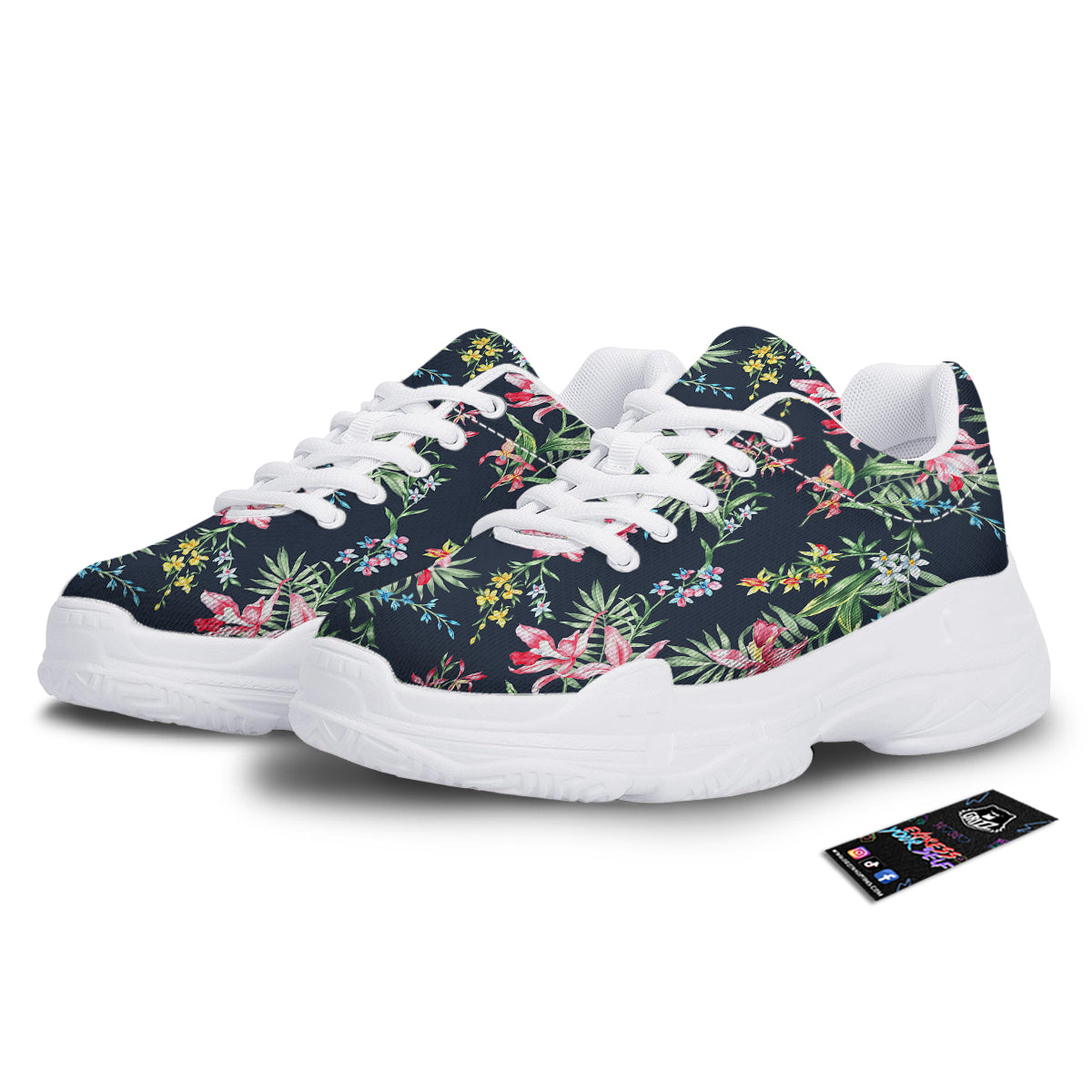 Flower Orchid Watercolor Print Pattern White Chunky Shoes-grizzshop