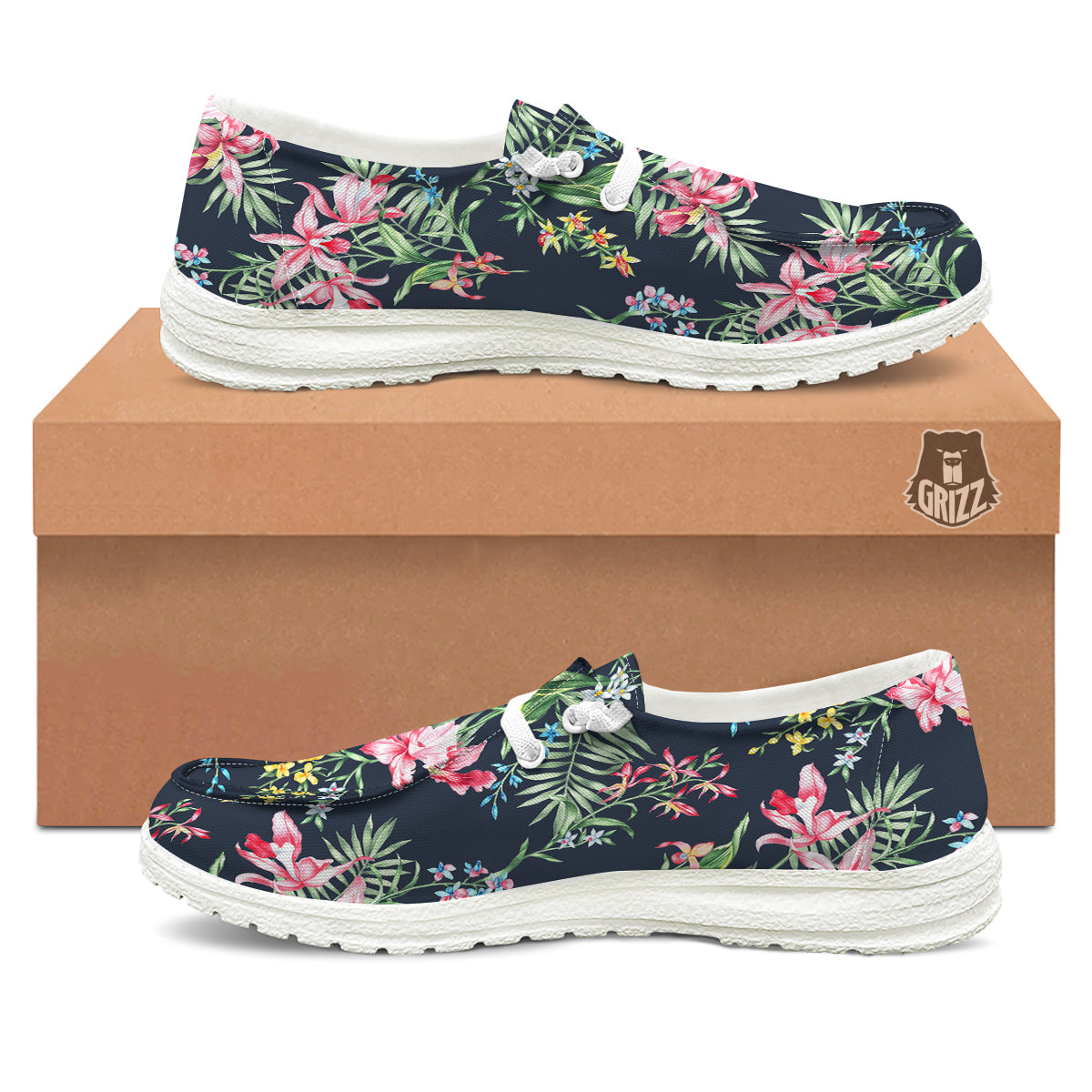 Flower Orchid Watercolor Print Pattern White Loafers-grizzshop