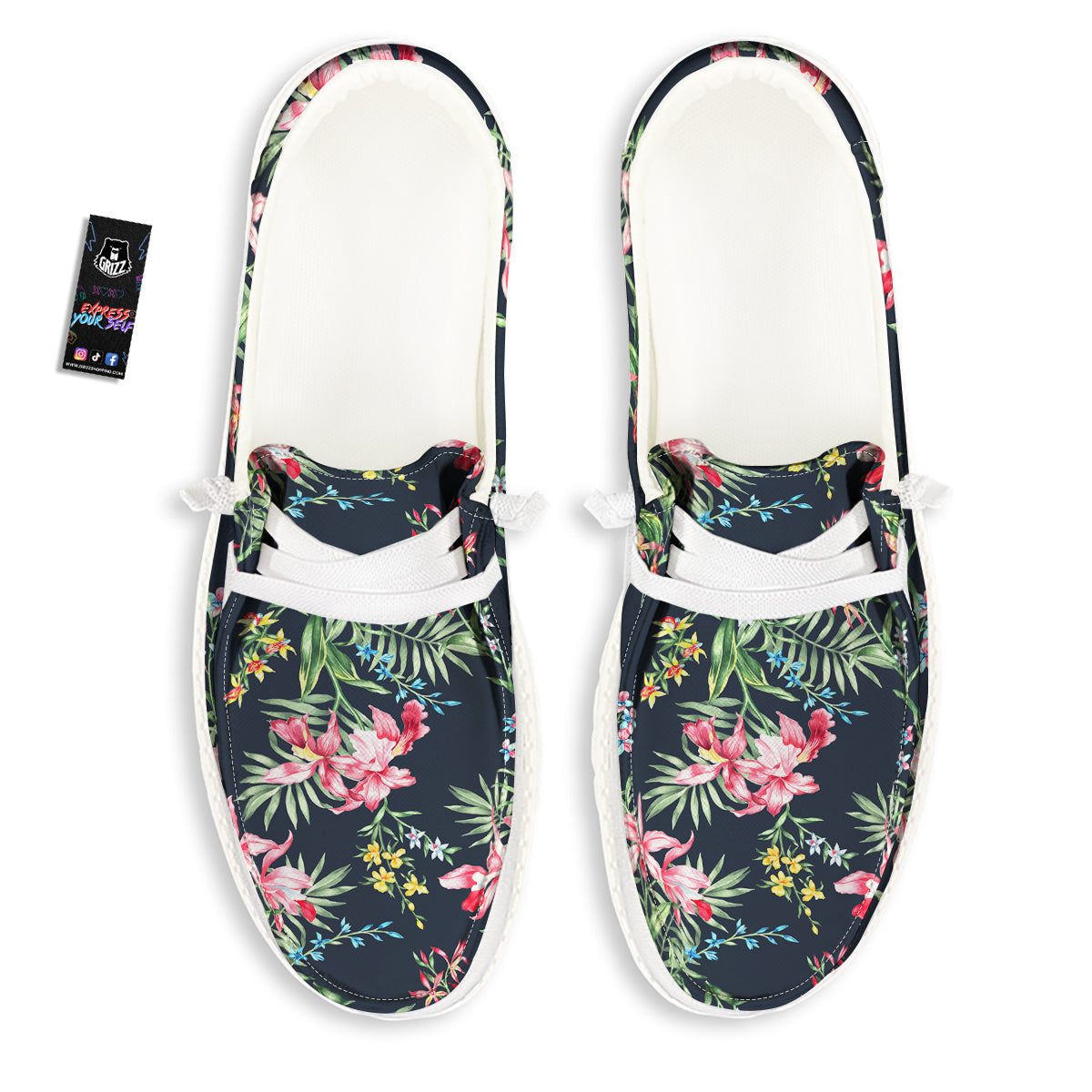 Flower Orchid Watercolor Print Pattern White Loafers-grizzshop