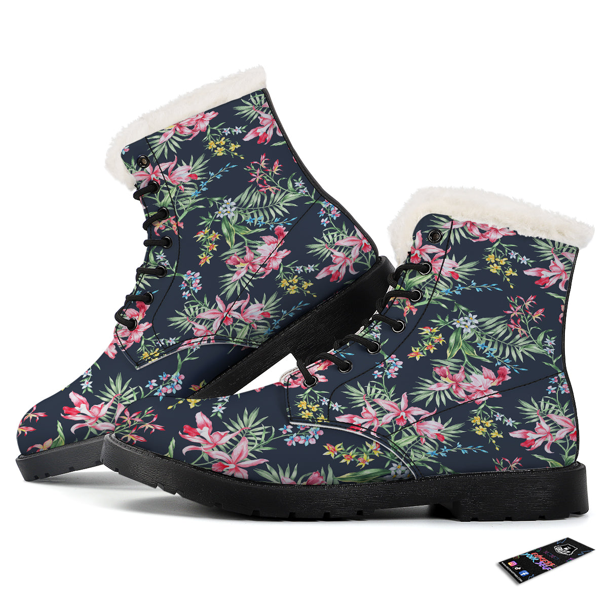 Flower Orchid Watercolor Print Pattern Winter Boots-grizzshop