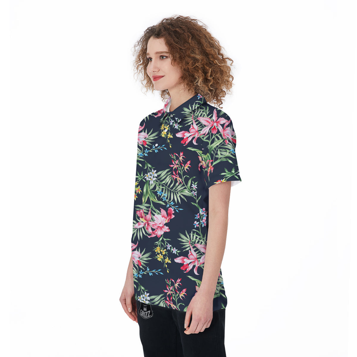 Flower Orchid Watercolor Print Pattern Women's Golf Shirts-grizzshop