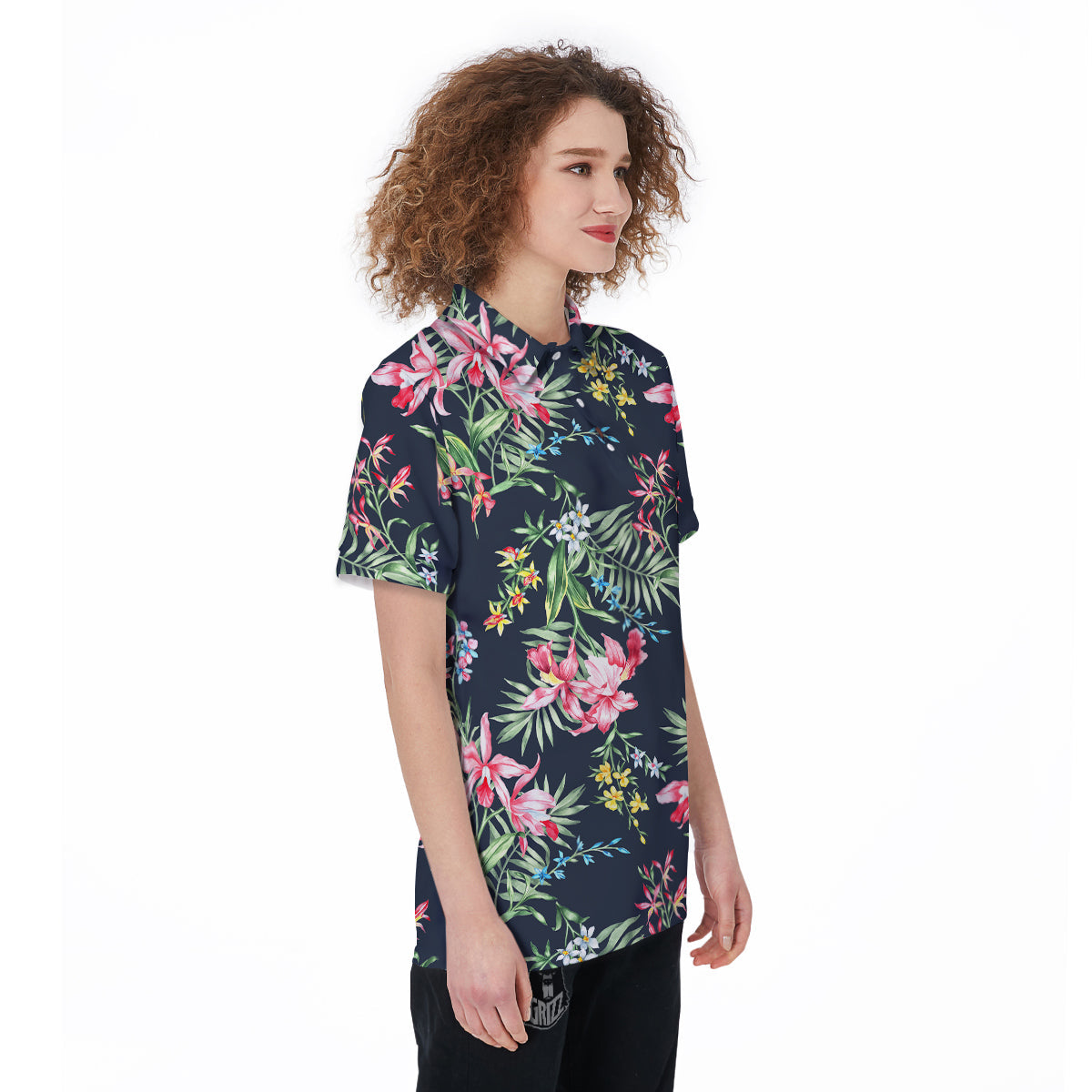 Flower Orchid Watercolor Print Pattern Women's Golf Shirts-grizzshop