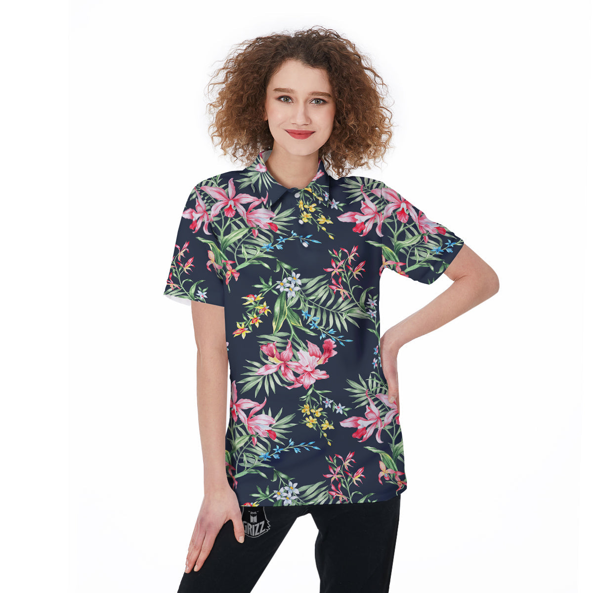Flower Orchid Watercolor Print Pattern Women's Golf Shirts-grizzshop