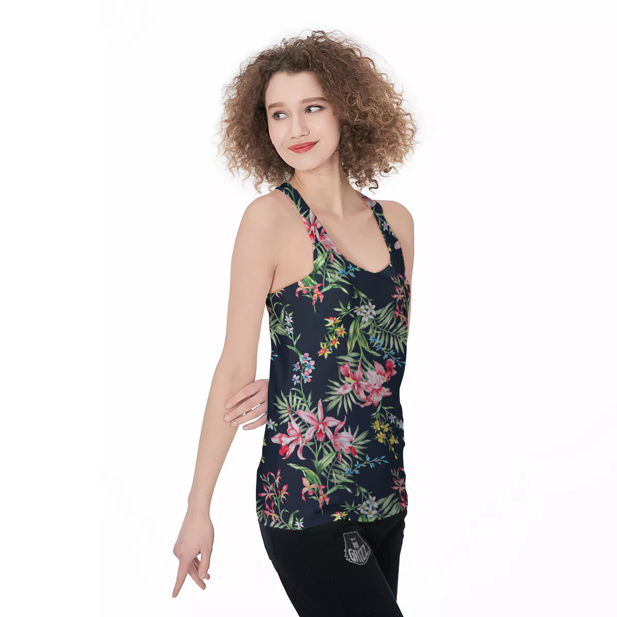 Flower Orchid Watercolor Print Pattern Women's Racerback Tank Top-grizzshop