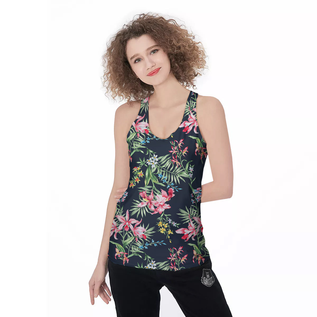 Flower Orchid Watercolor Print Pattern Women's Racerback Tank Top-grizzshop