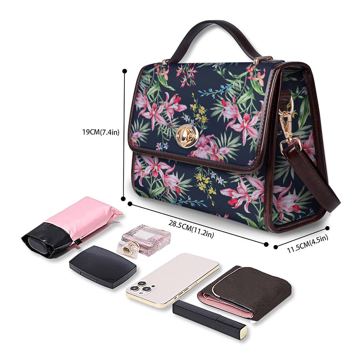 Flower Orchid Watercolor Print Pattern Women's Satchel Bag-grizzshop