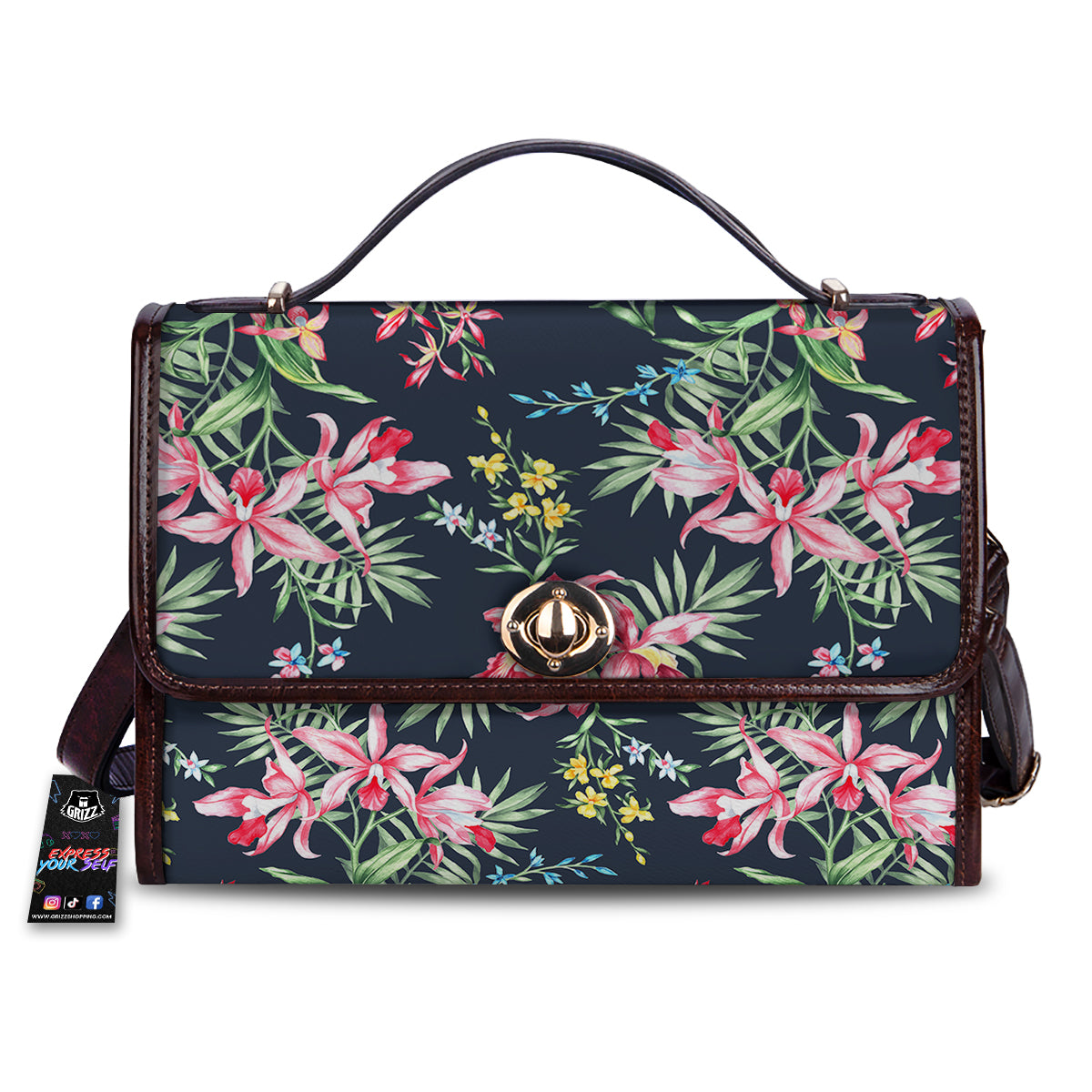 Flower Orchid Watercolor Print Pattern Women's Satchel Bag-grizzshop