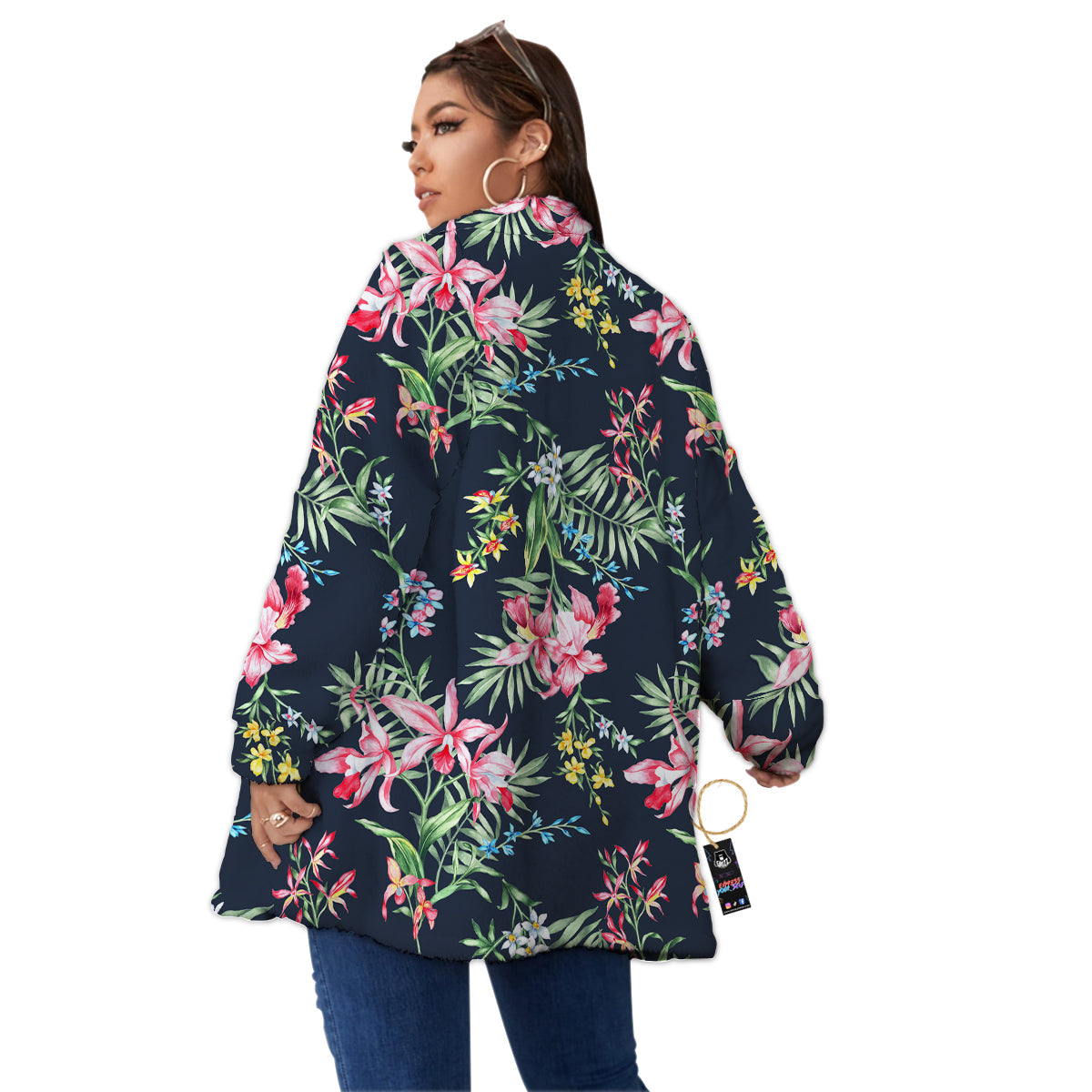 Flower Orchid Watercolor Print Pattern Women's Sherpa Jacket-grizzshop