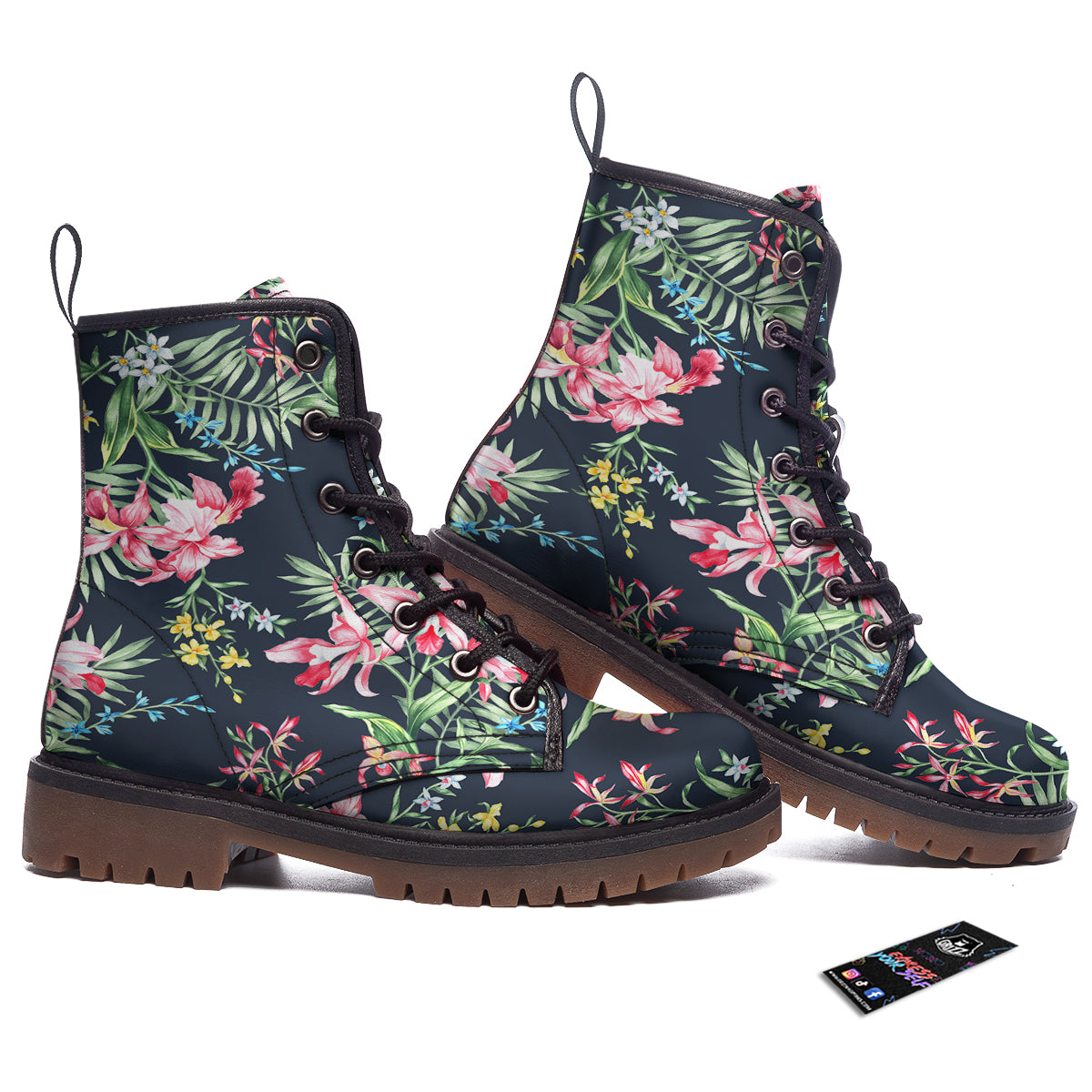 Flower Orchid Watercolor Print Pattern Work Boots-grizzshop