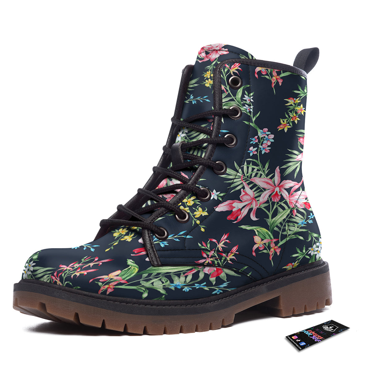 Flower Orchid Watercolor Print Pattern Work Boots-grizzshop