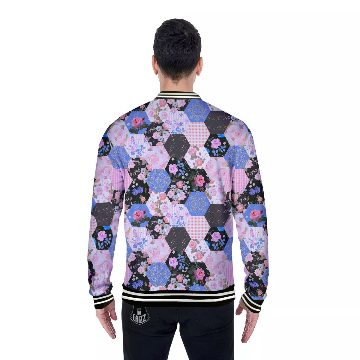 Flower Patchwork Pink Print Pattern Baseball Jacket-grizzshop