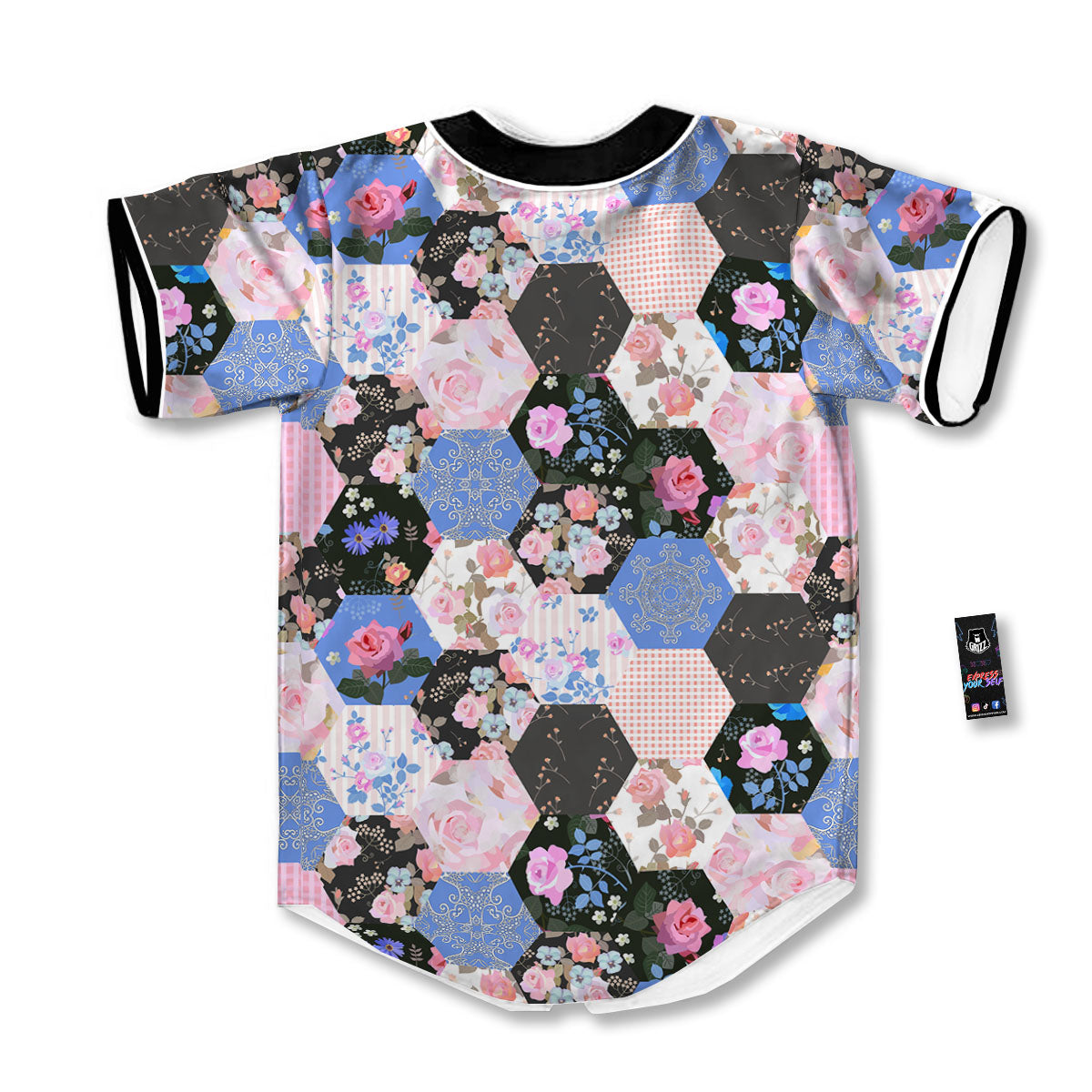 Flower Patchwork Pink Print Pattern Baseball Jersey-grizzshop