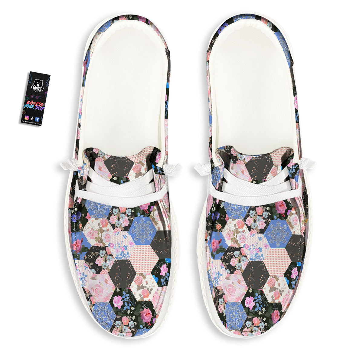 Flower Patchwork Pink Print Pattern Black Loafers-grizzshop
