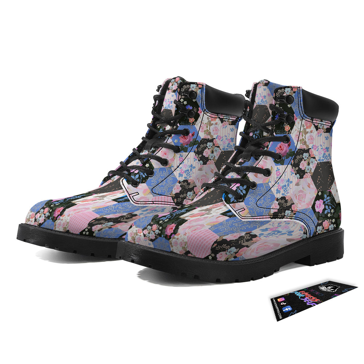 Flower Patchwork Pink Print Pattern Boots-grizzshop