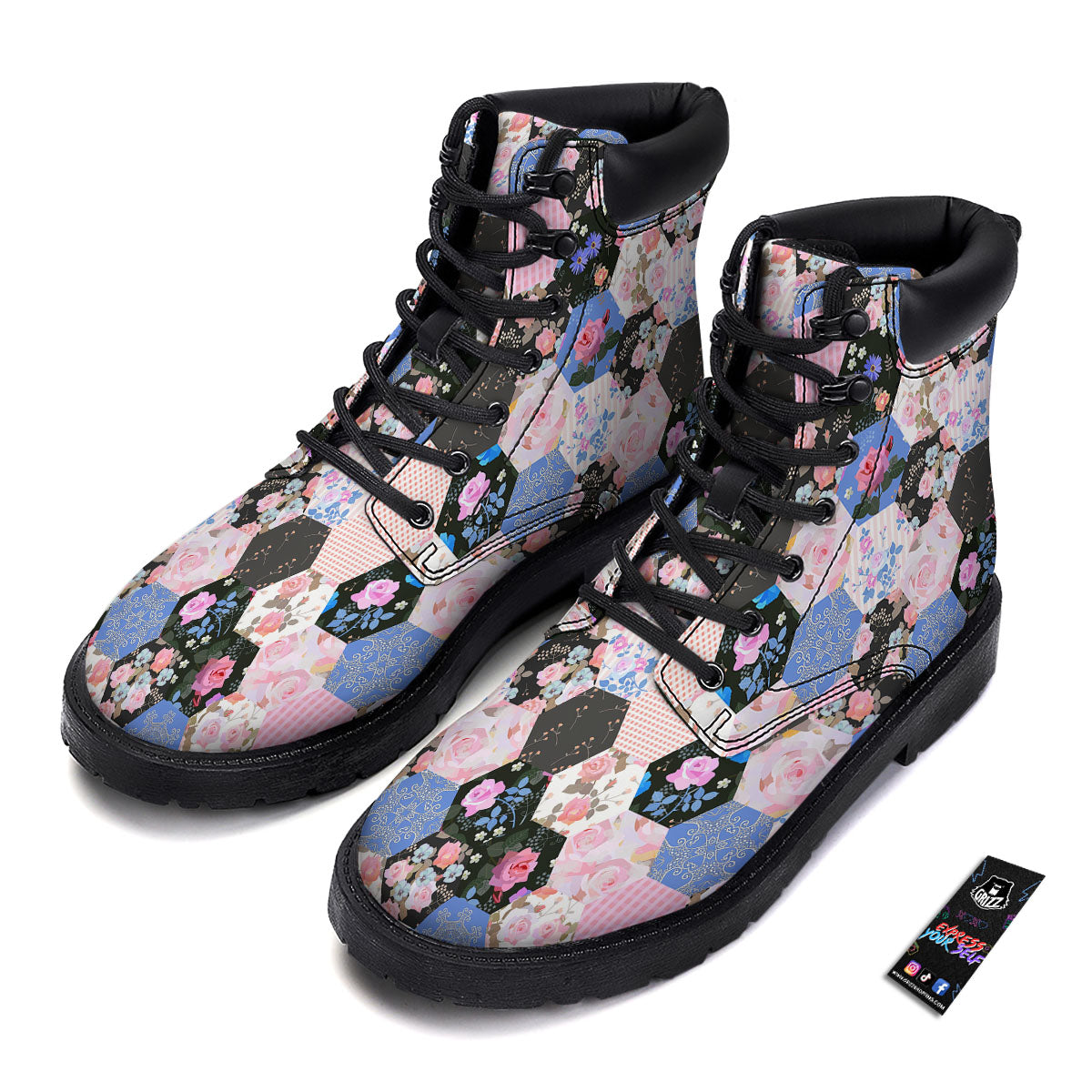 Flower Patchwork Pink Print Pattern Boots-grizzshop