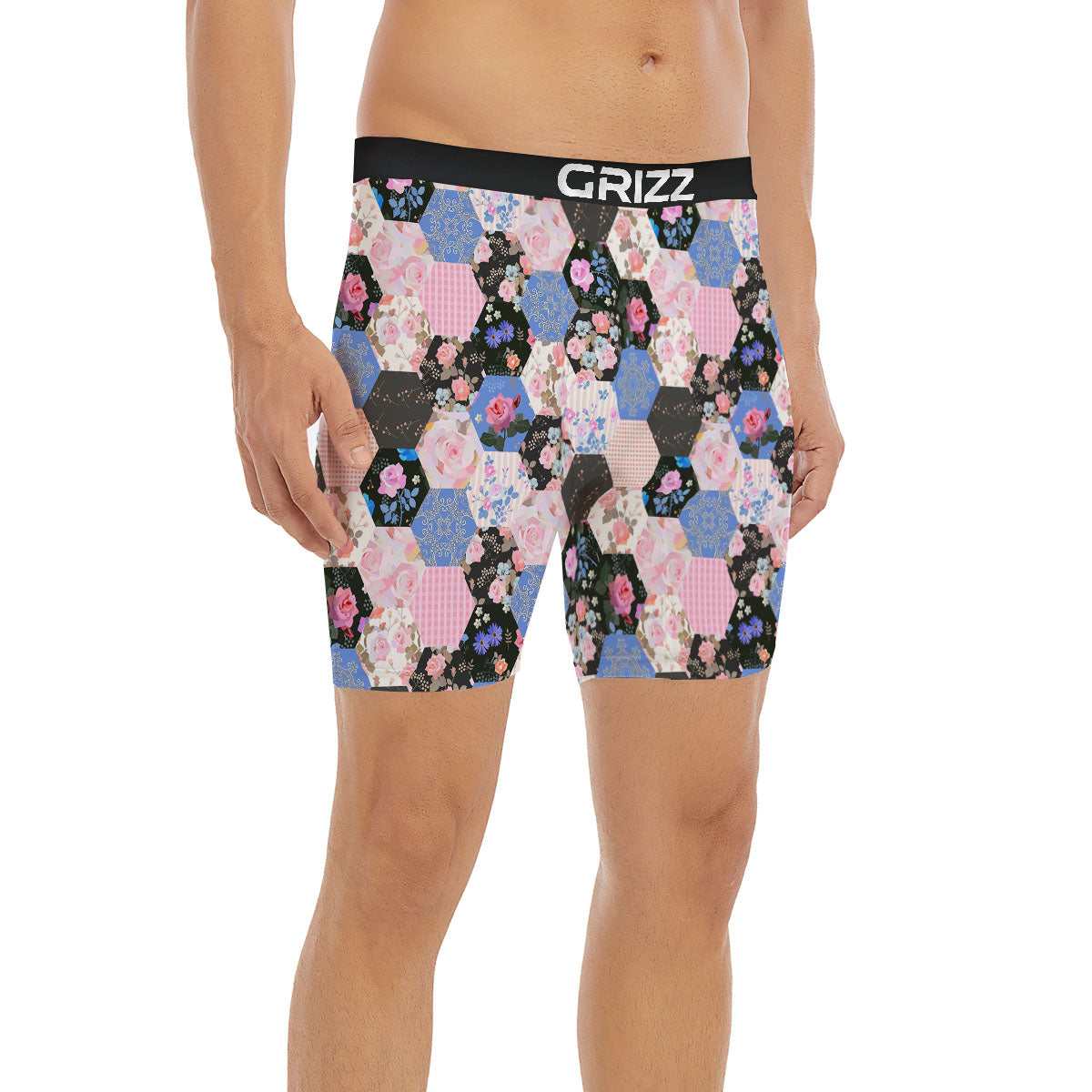 Flower Patchwork Pink Print Pattern Boxer Briefs-grizzshop
