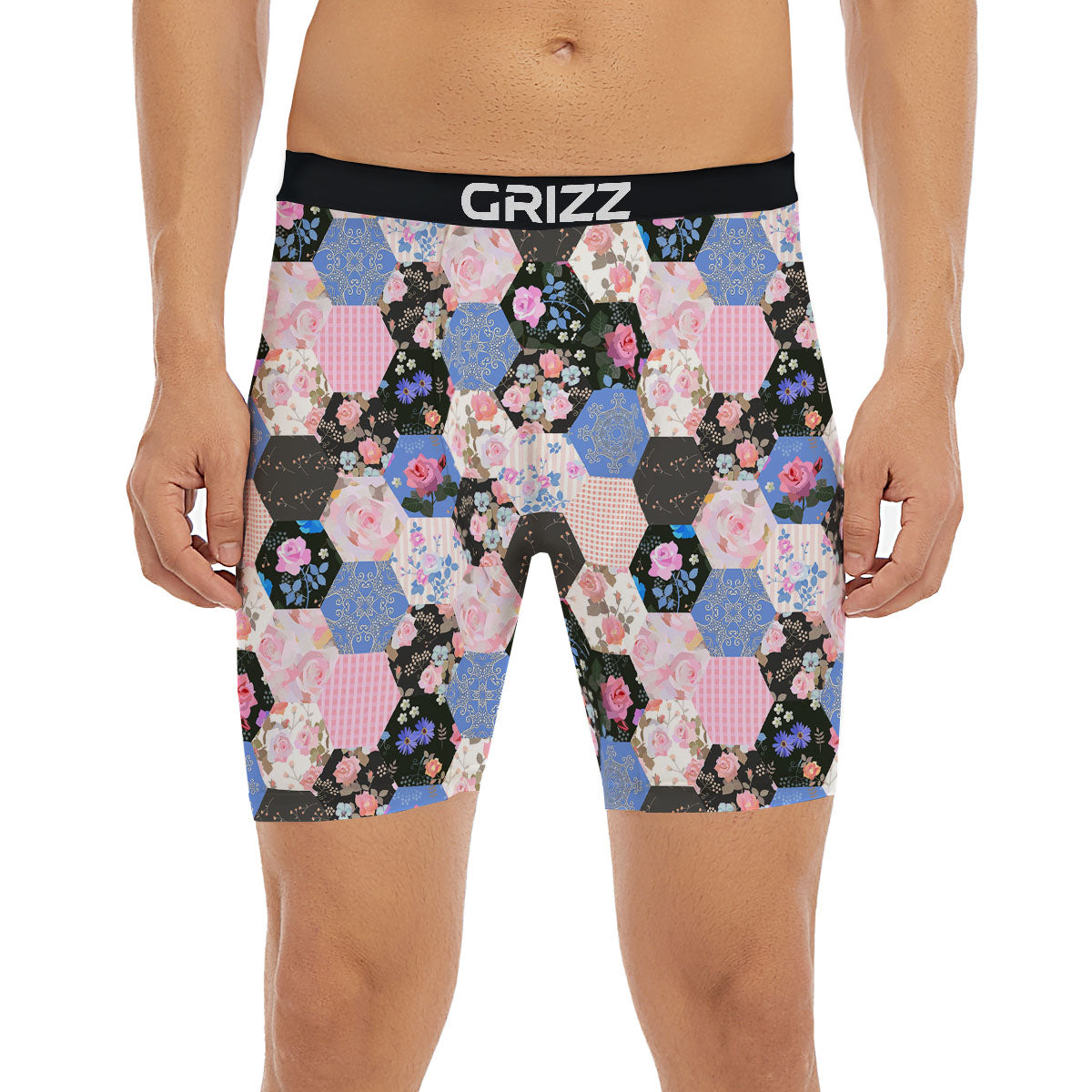 Flower Patchwork Pink Print Pattern Boxer Briefs-grizzshop