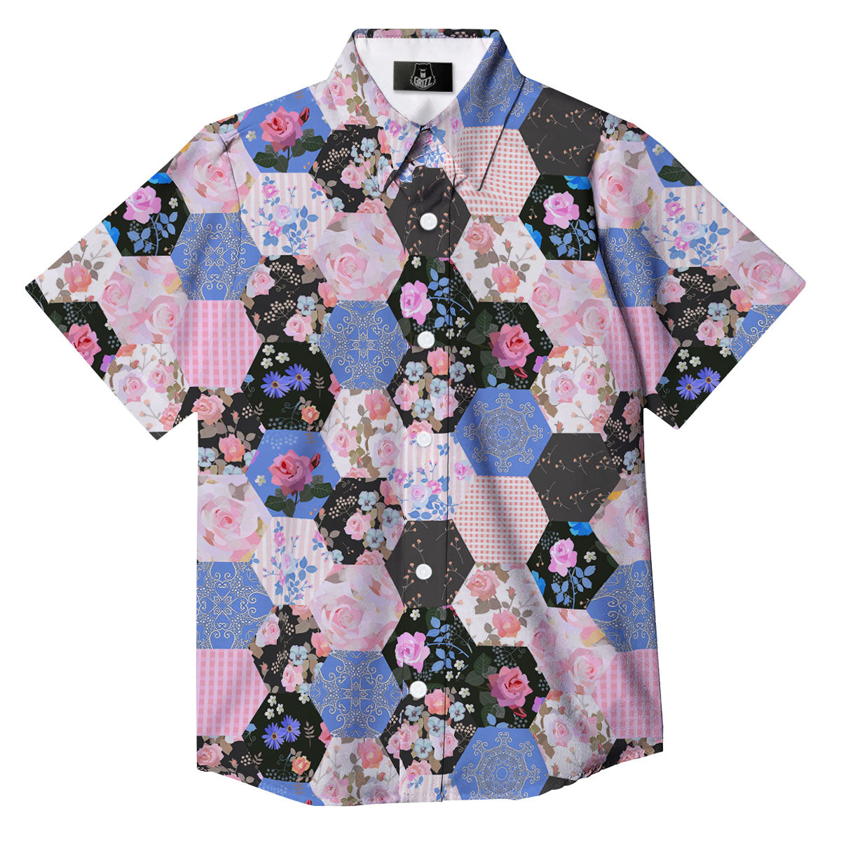 Flower Patchwork Pink Print Pattern Button Up Shirt-grizzshop