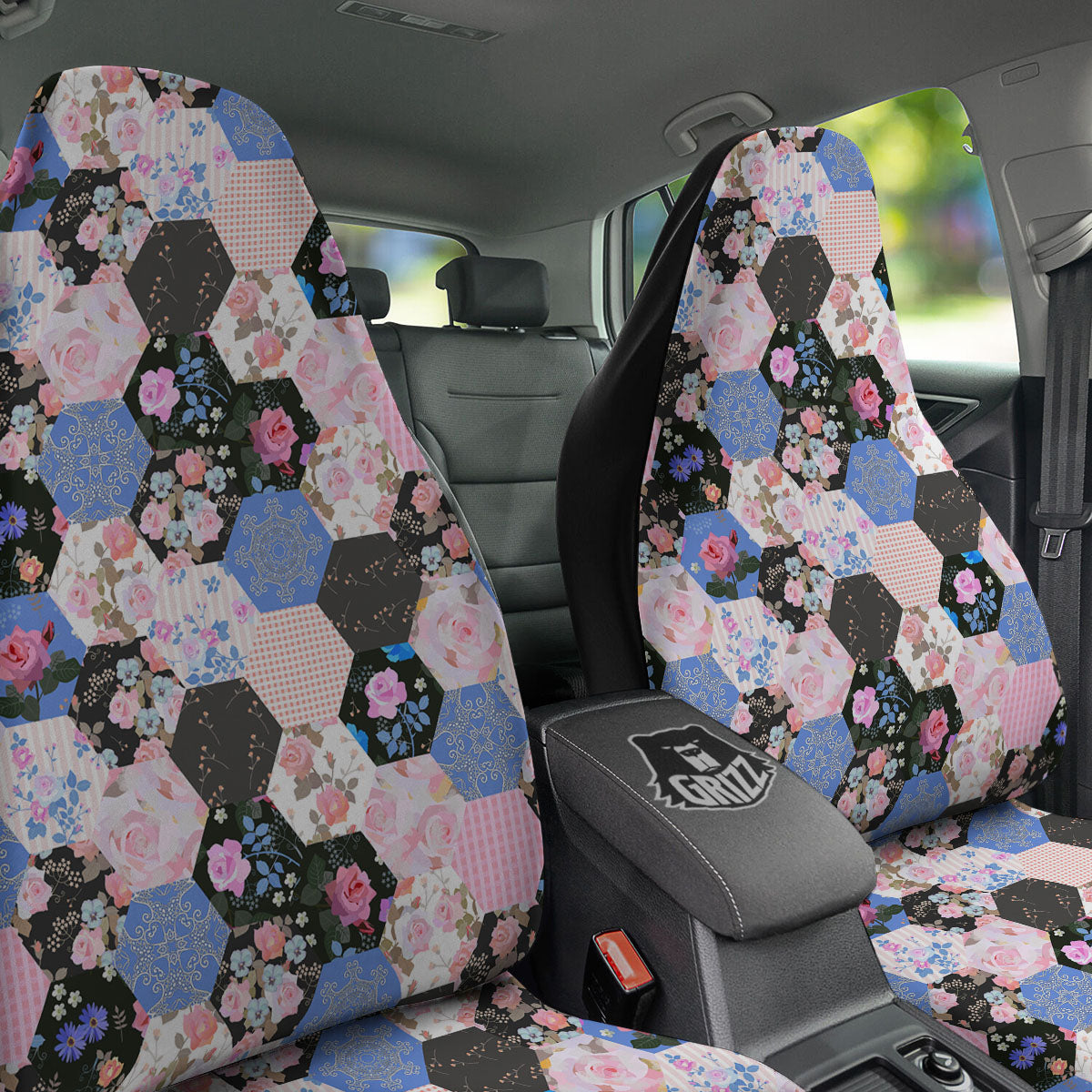 Flower Patchwork Pink Print Pattern Car Seat Covers-grizzshop