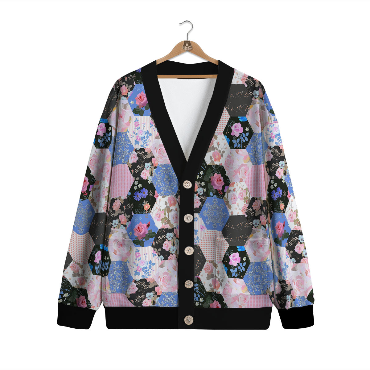 Flower Patchwork Pink Print Pattern Cardigan-grizzshop