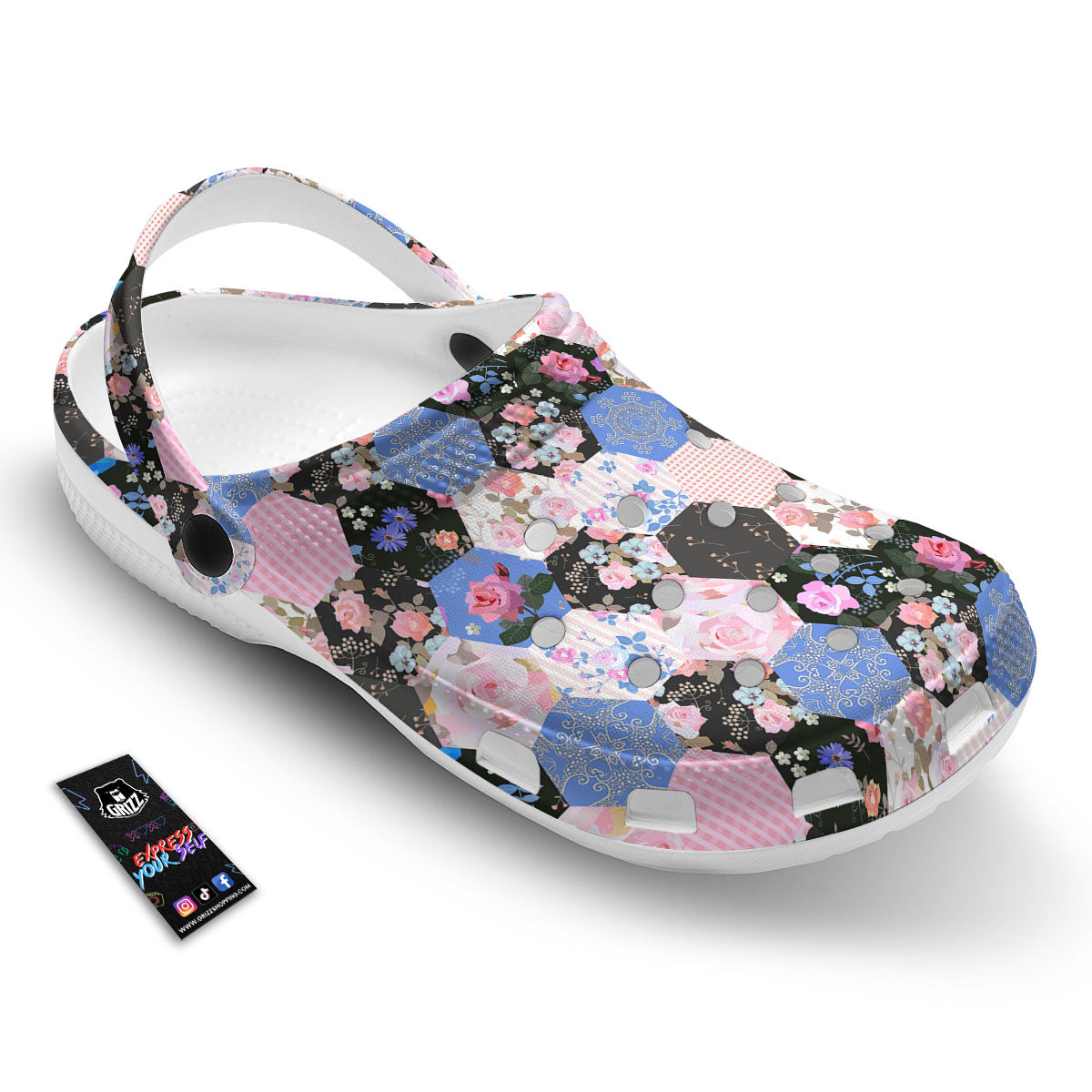 Flower Patchwork Pink Print Pattern Clog-grizzshop