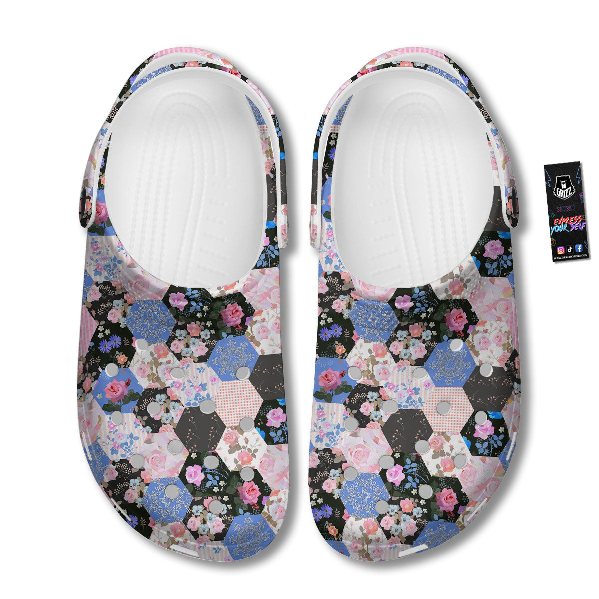 Flower Patchwork Pink Print Pattern Clog-grizzshop