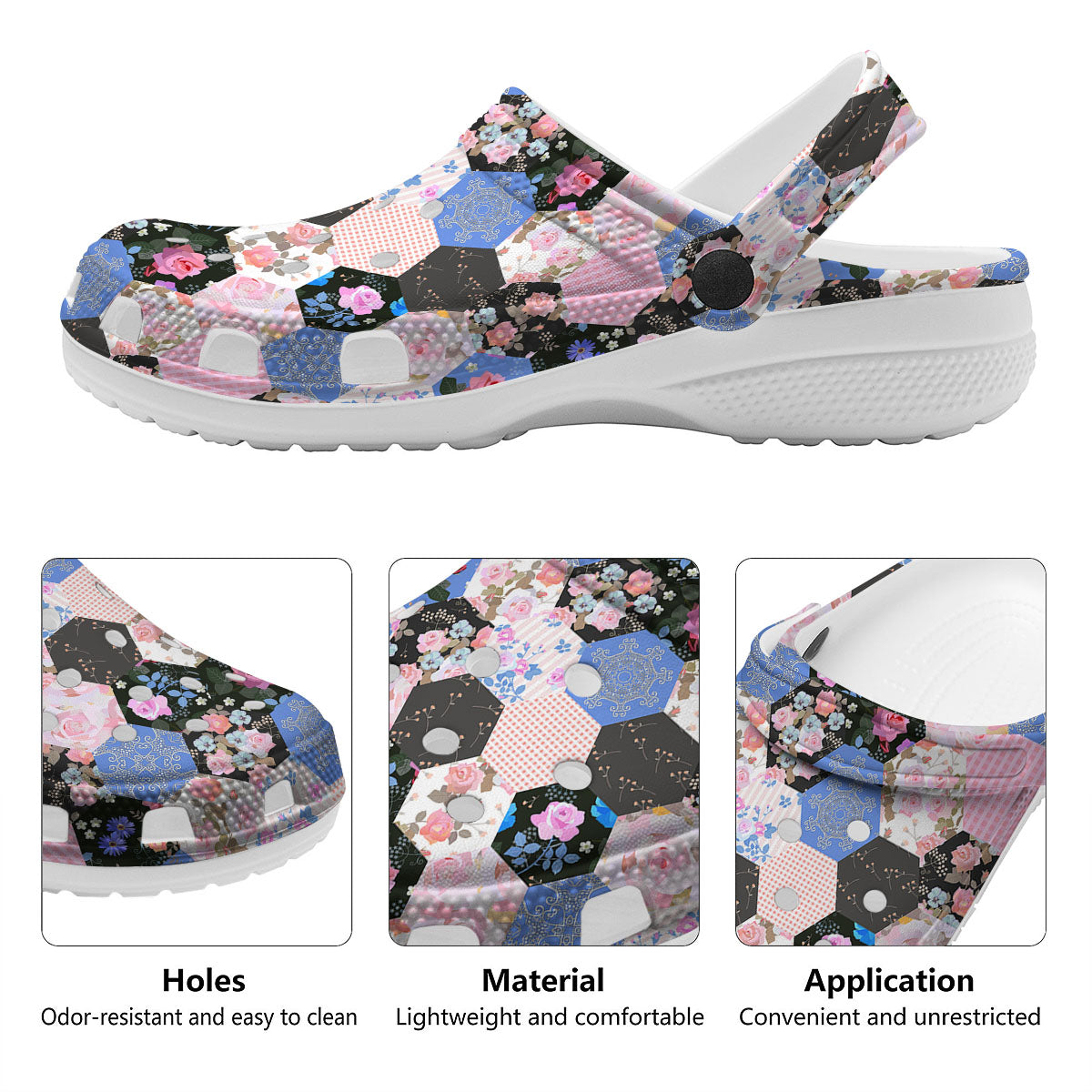 Flower Patchwork Pink Print Pattern Clog-grizzshop