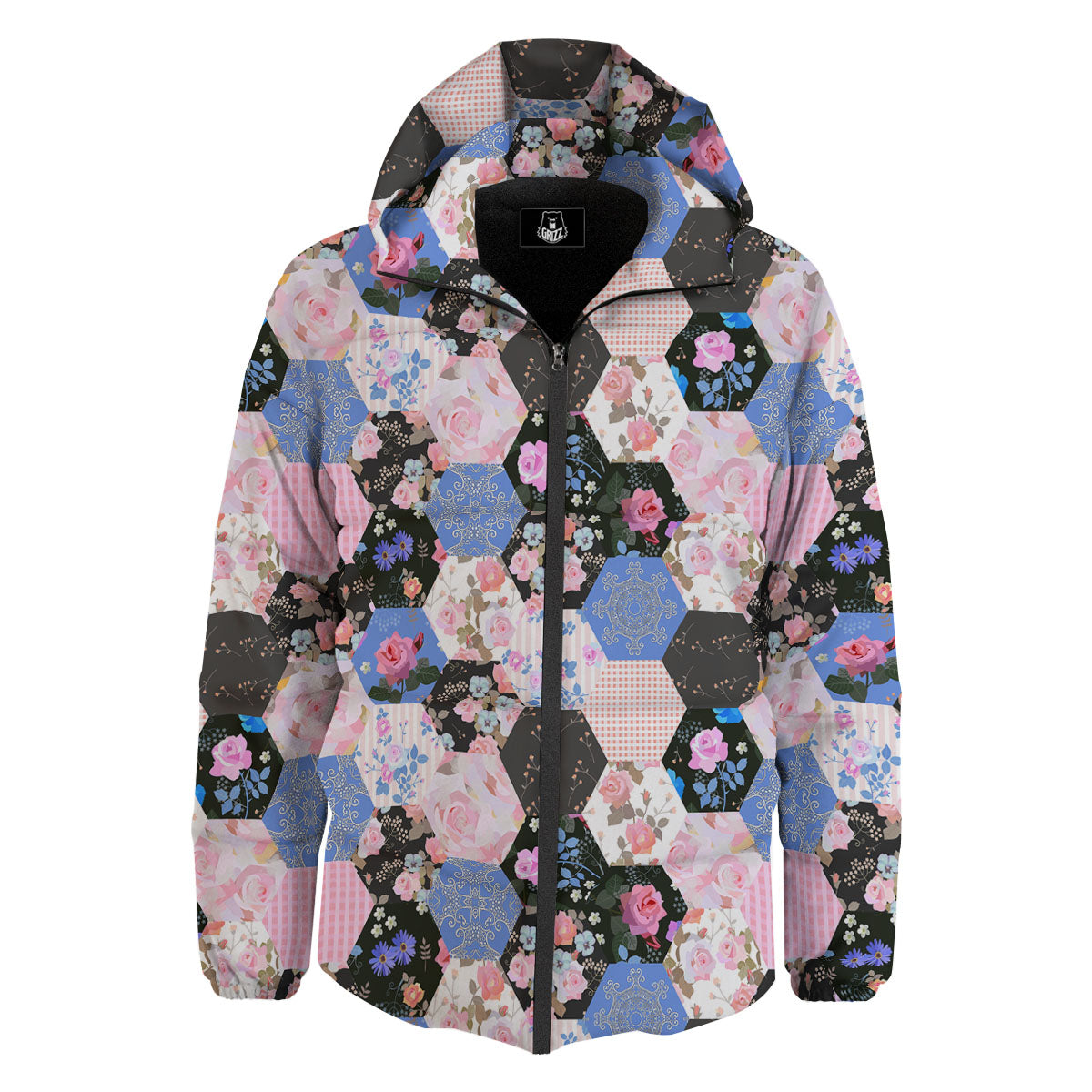 Flower Patchwork Pink Print Pattern Down Jacket-grizzshop
