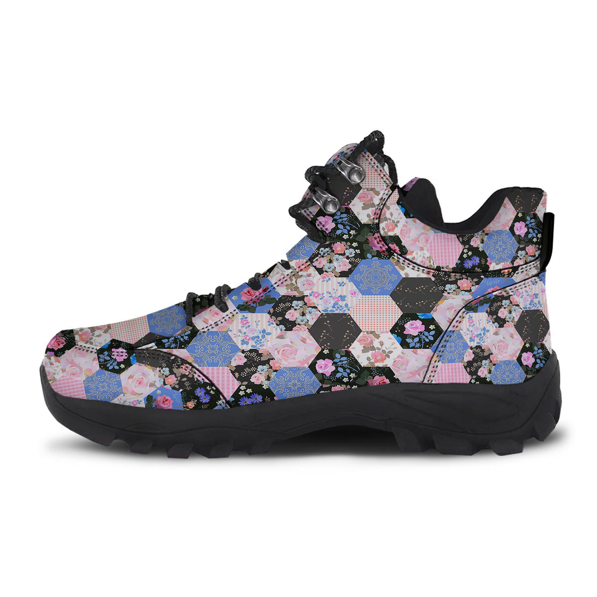 Flower Patchwork Pink Print Pattern Hiking Shoes-grizzshop