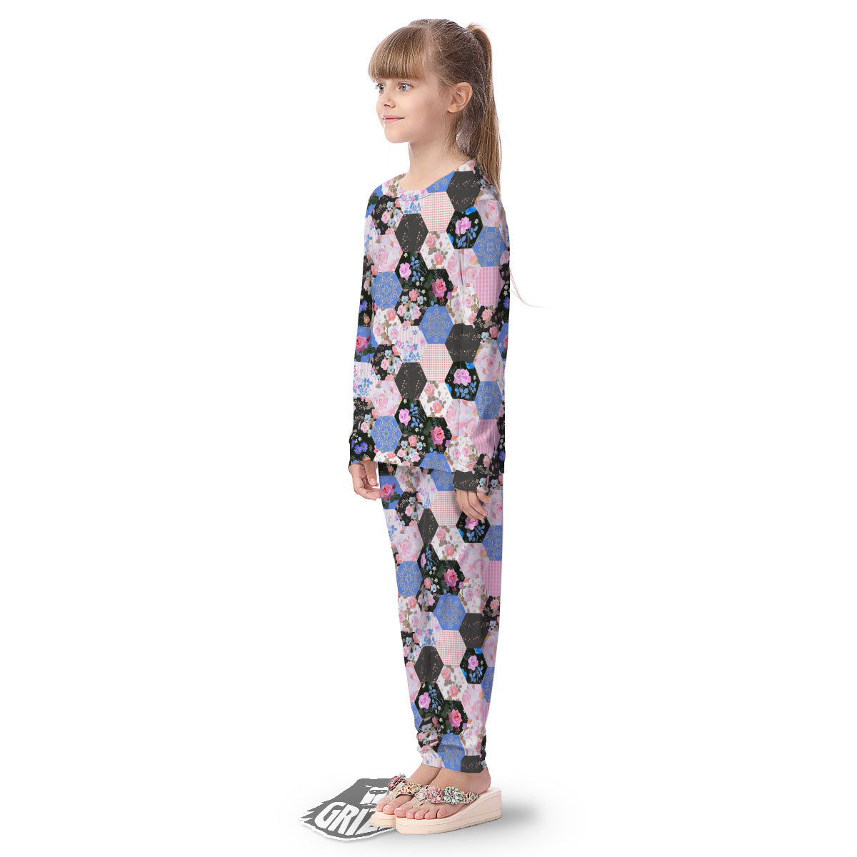 Flower Patchwork Pink Print Pattern Kid's Pajamas-grizzshop