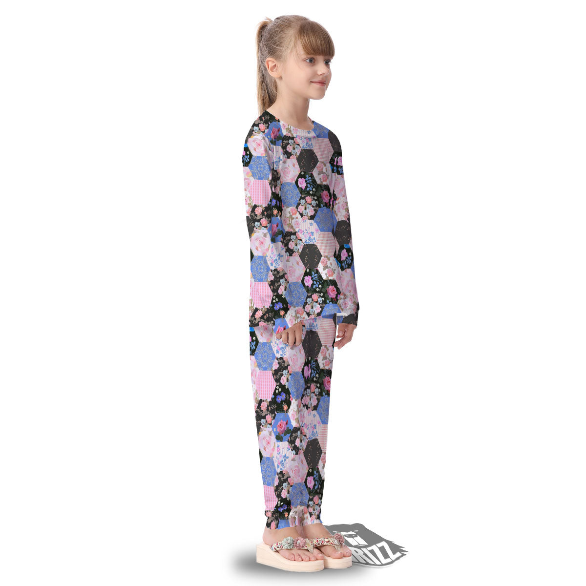 Flower Patchwork Pink Print Pattern Kid's Pajamas-grizzshop