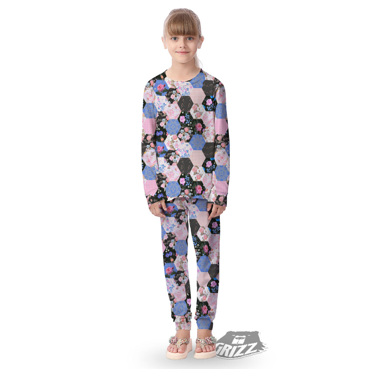 Flower Patchwork Pink Print Pattern Kid's Pajamas-grizzshop