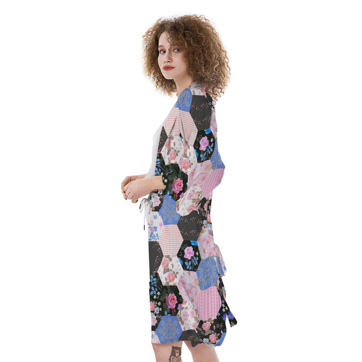 Flower Patchwork Pink Print Pattern Kimono-grizzshop