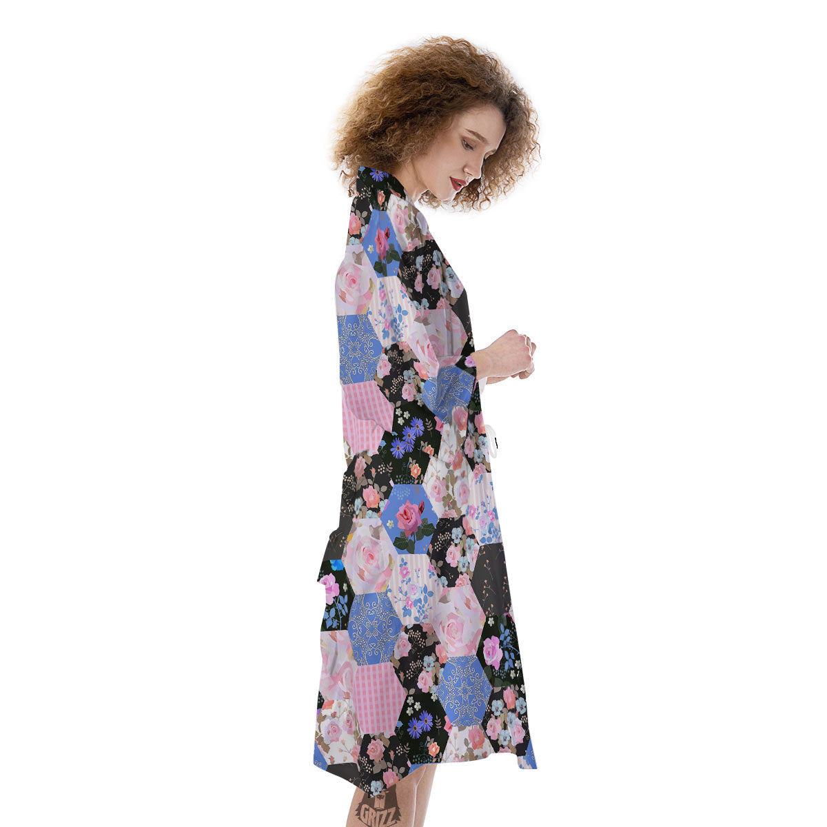 Flower Patchwork Pink Print Pattern Kimono-grizzshop