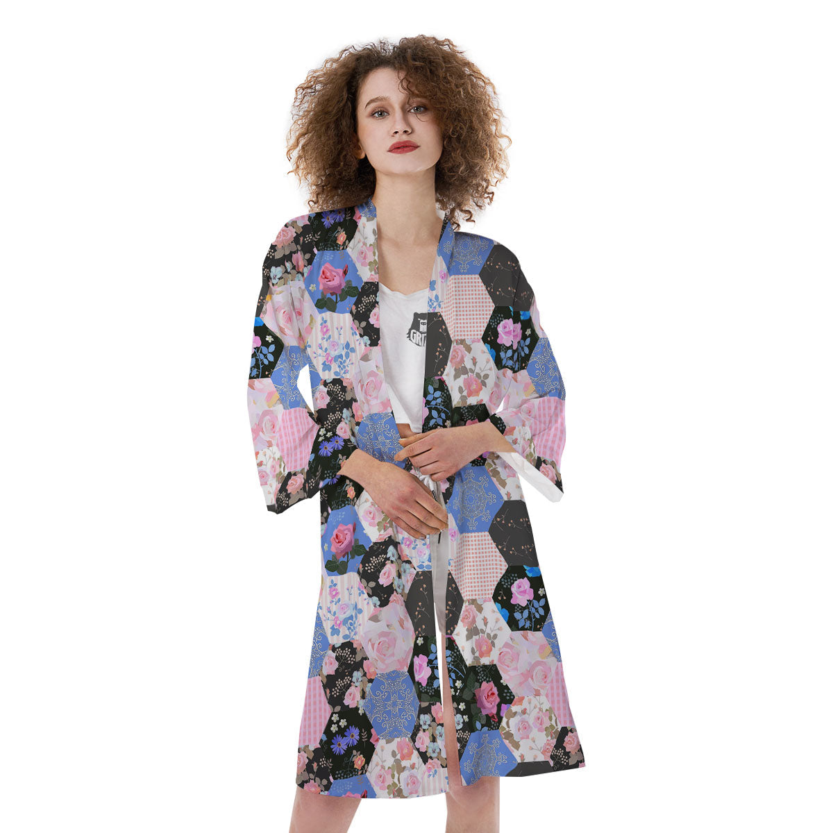 Flower Patchwork Pink Print Pattern Kimono-grizzshop