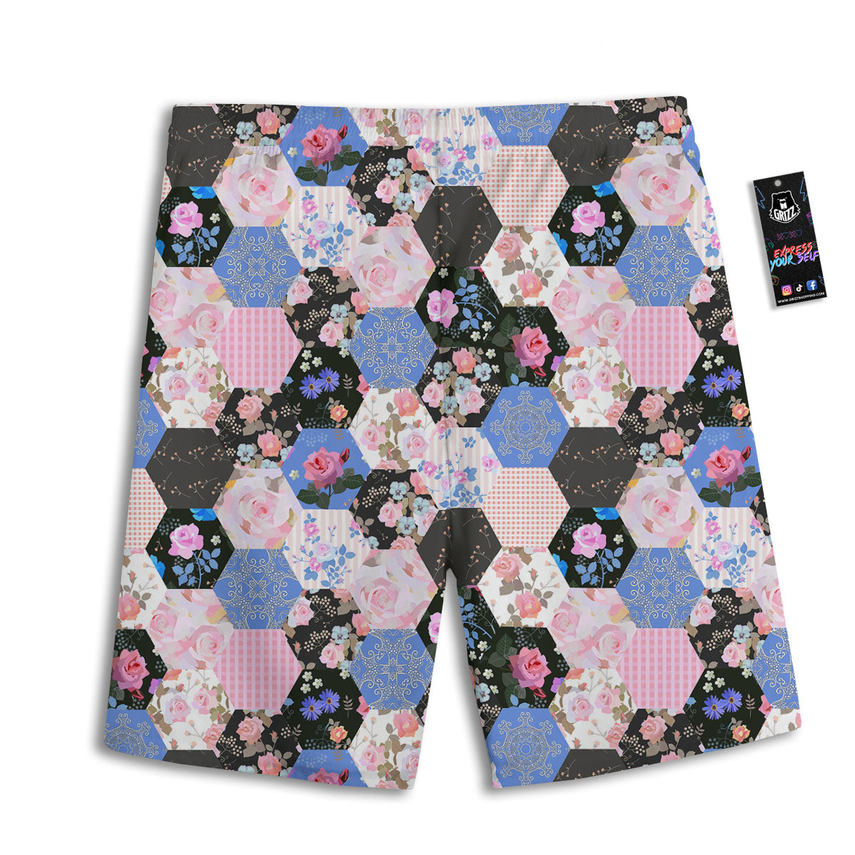 Flower Patchwork Pink Print Pattern Men's Athletic Shorts