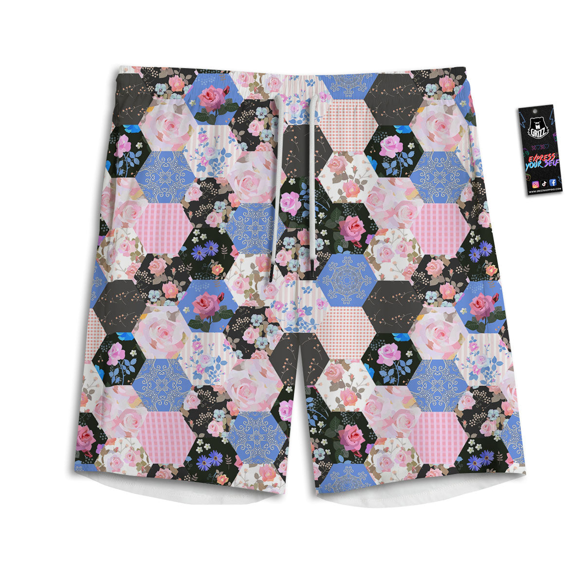 Flower Patchwork Pink Print Pattern Men's Athletic Shorts