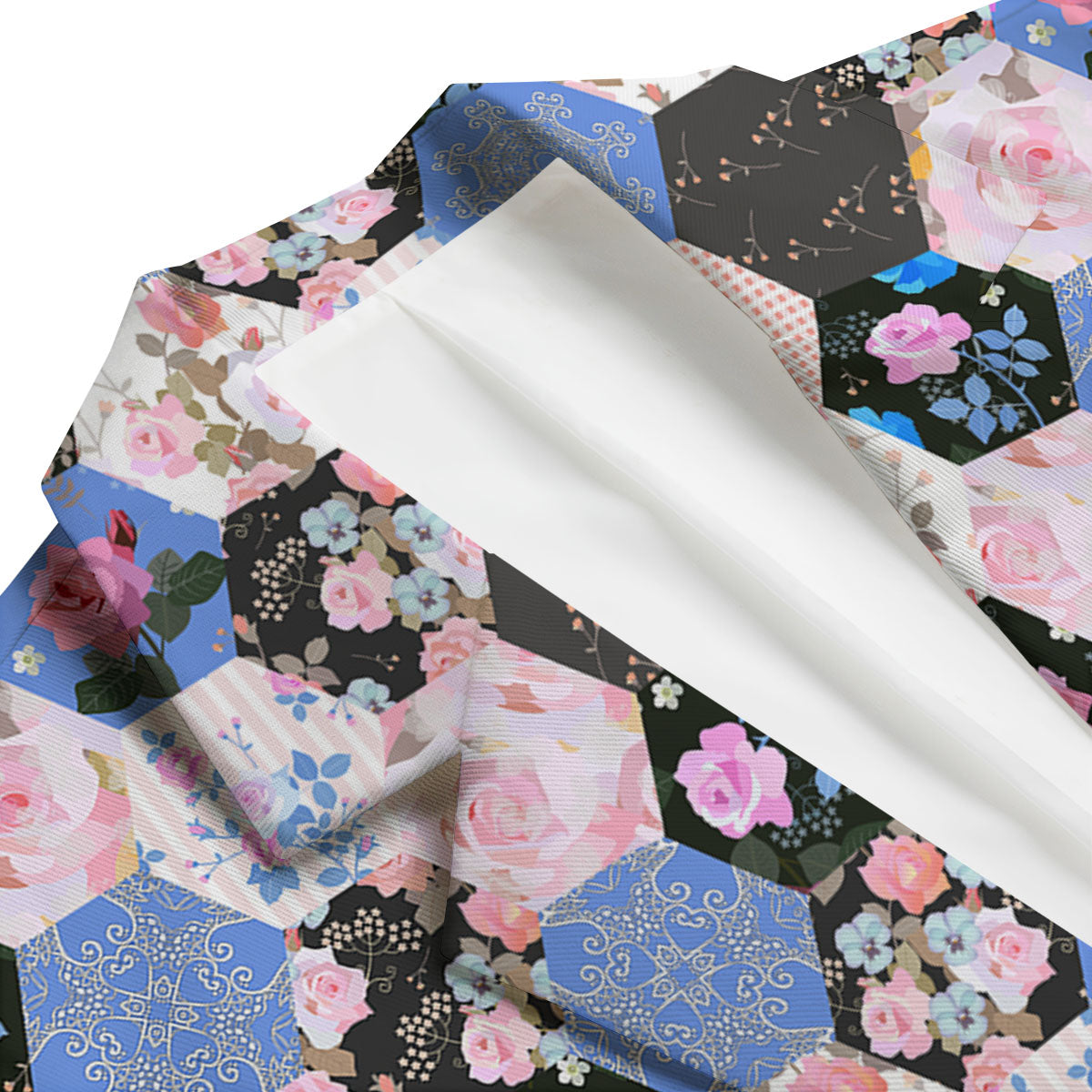 Flower Patchwork Pink Print Pattern Men's Blazer-grizzshop