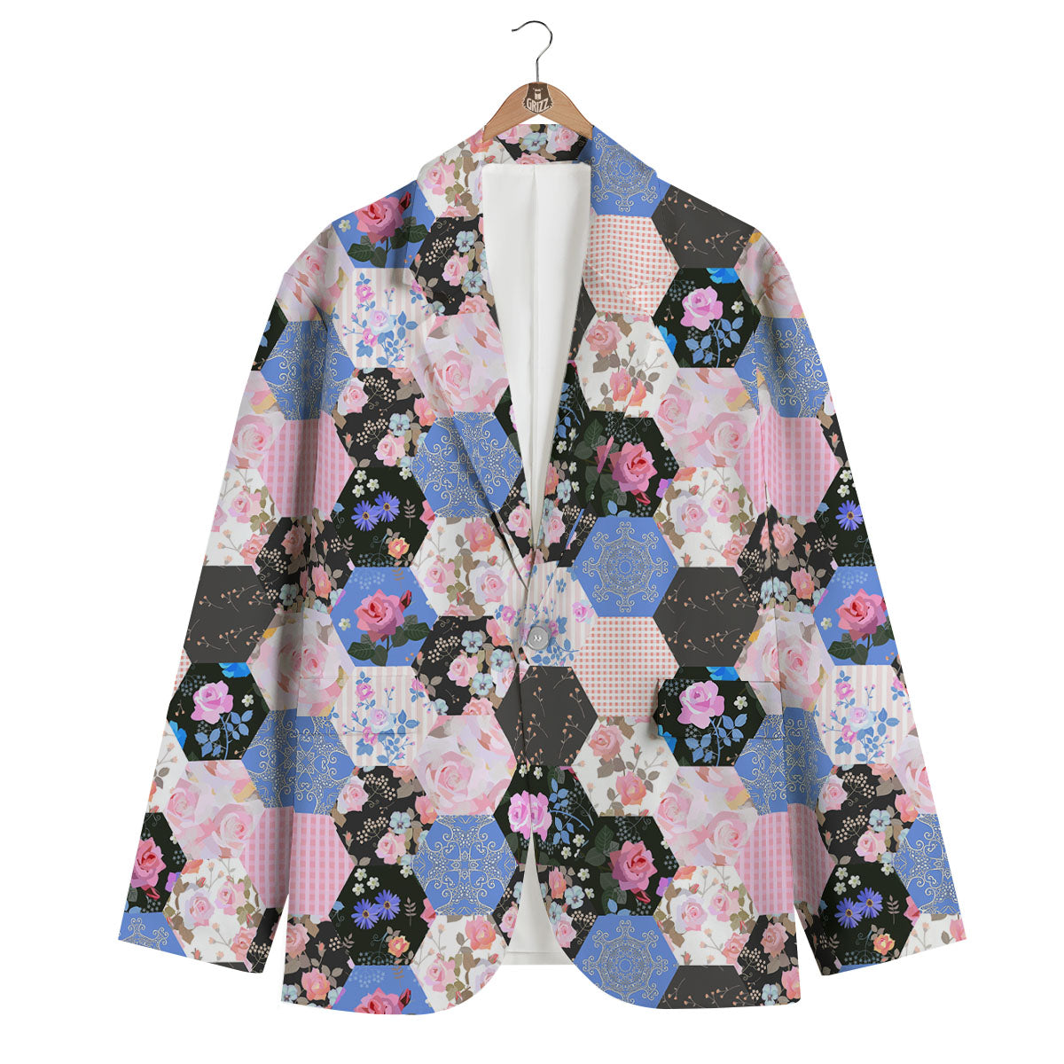 Flower Patchwork Pink Print Pattern Men's Blazer-grizzshop