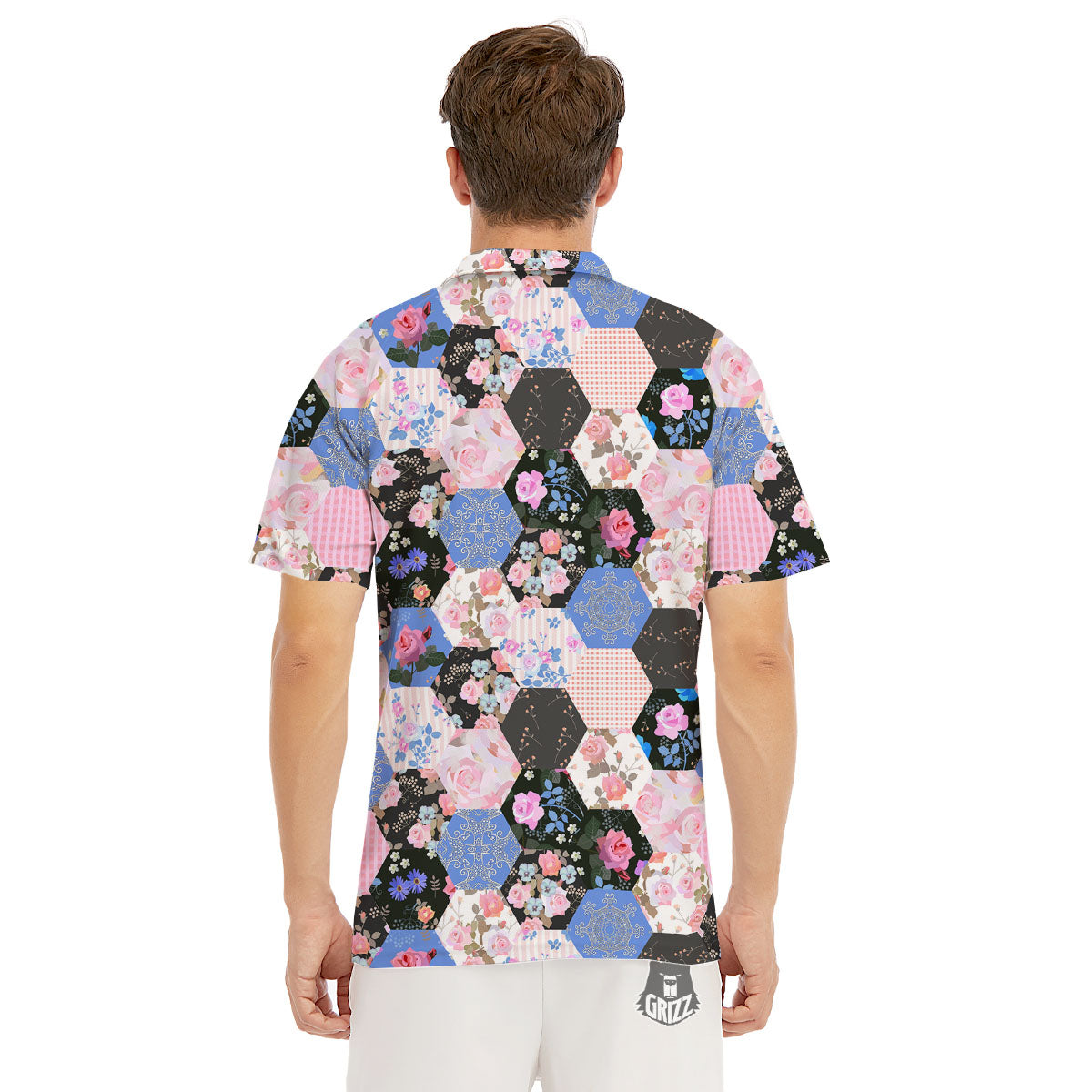 Flower Patchwork Pink Print Pattern Men's Golf Shirts-grizzshop