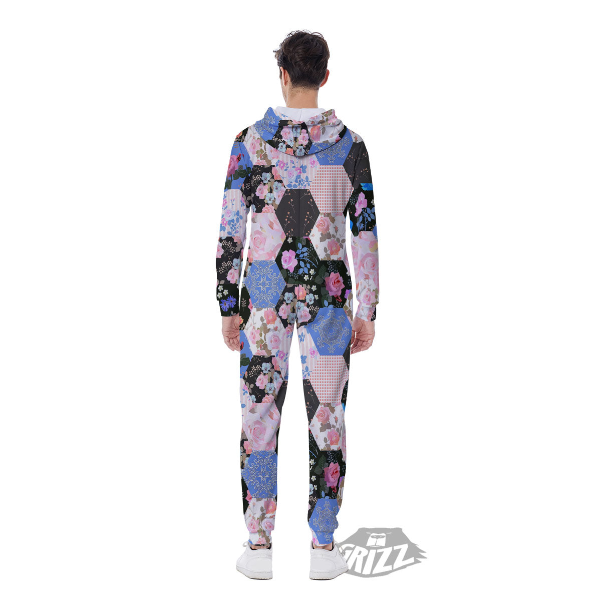 Flower Patchwork Pink Print Pattern Men's Jumpsuit-grizzshop