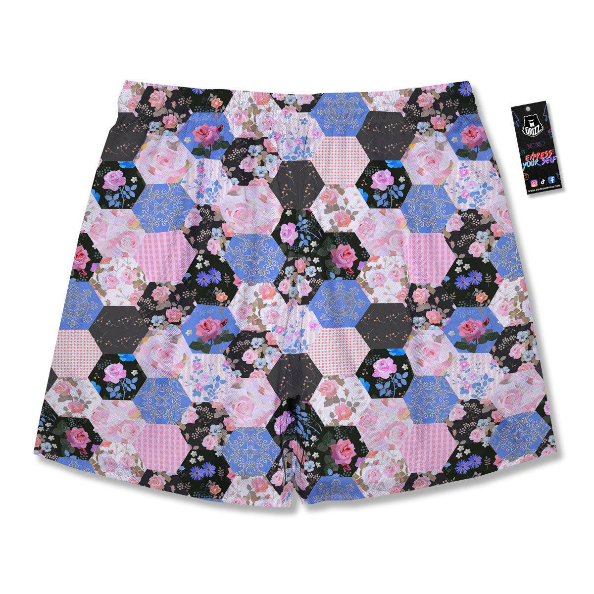 Flower Patchwork Pink Print Pattern Men's Running Shorts-grizzshop