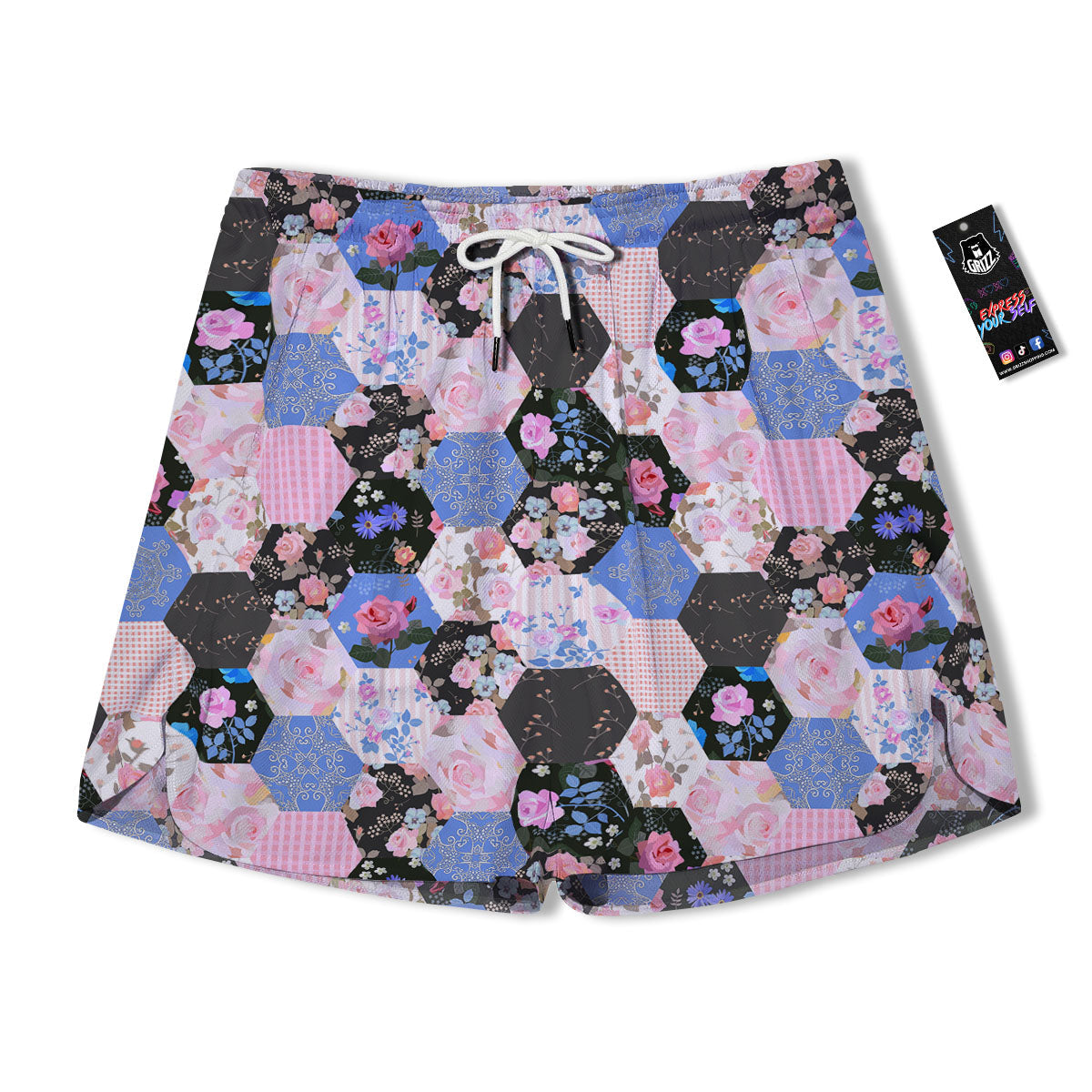 Flower Patchwork Pink Print Pattern Men's Running Shorts-grizzshop
