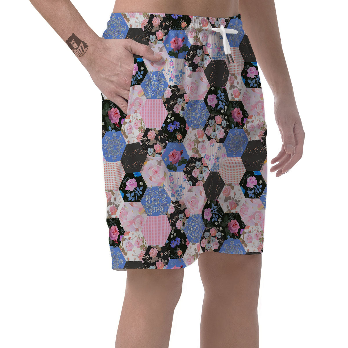 Flower Patchwork Pink Print Pattern Men's Shorts-grizzshop