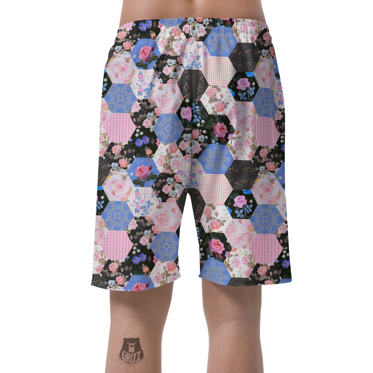 Flower Patchwork Pink Print Pattern Men's Shorts-grizzshop