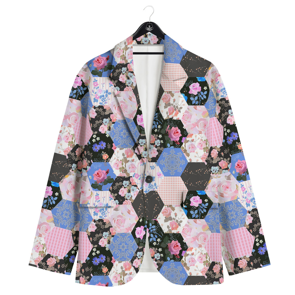 Flower Patchwork Pink Print Pattern Men's Sport Coat-grizzshop
